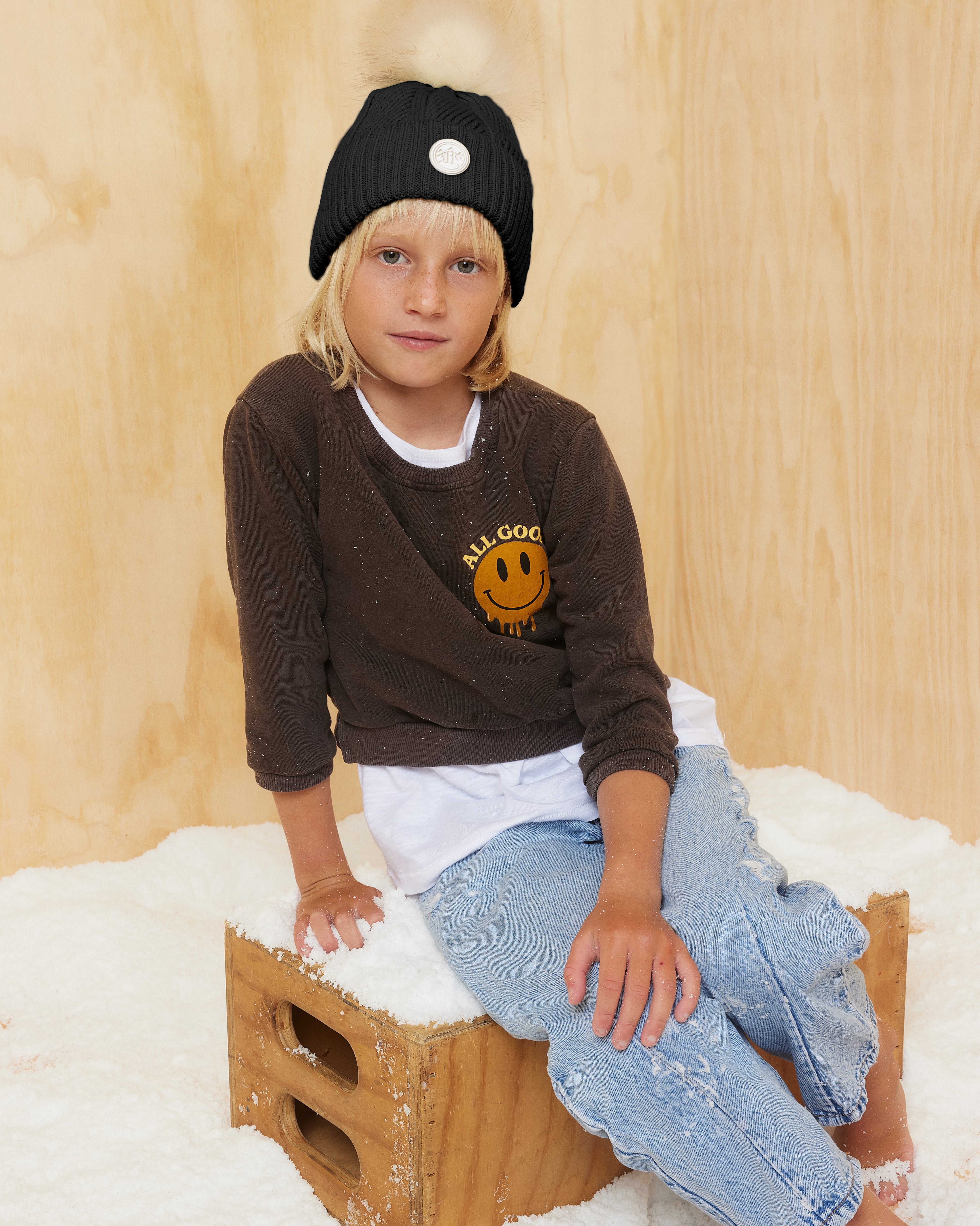 Kids Willow Pom Beanie in Black – Hemlock Hat Co.