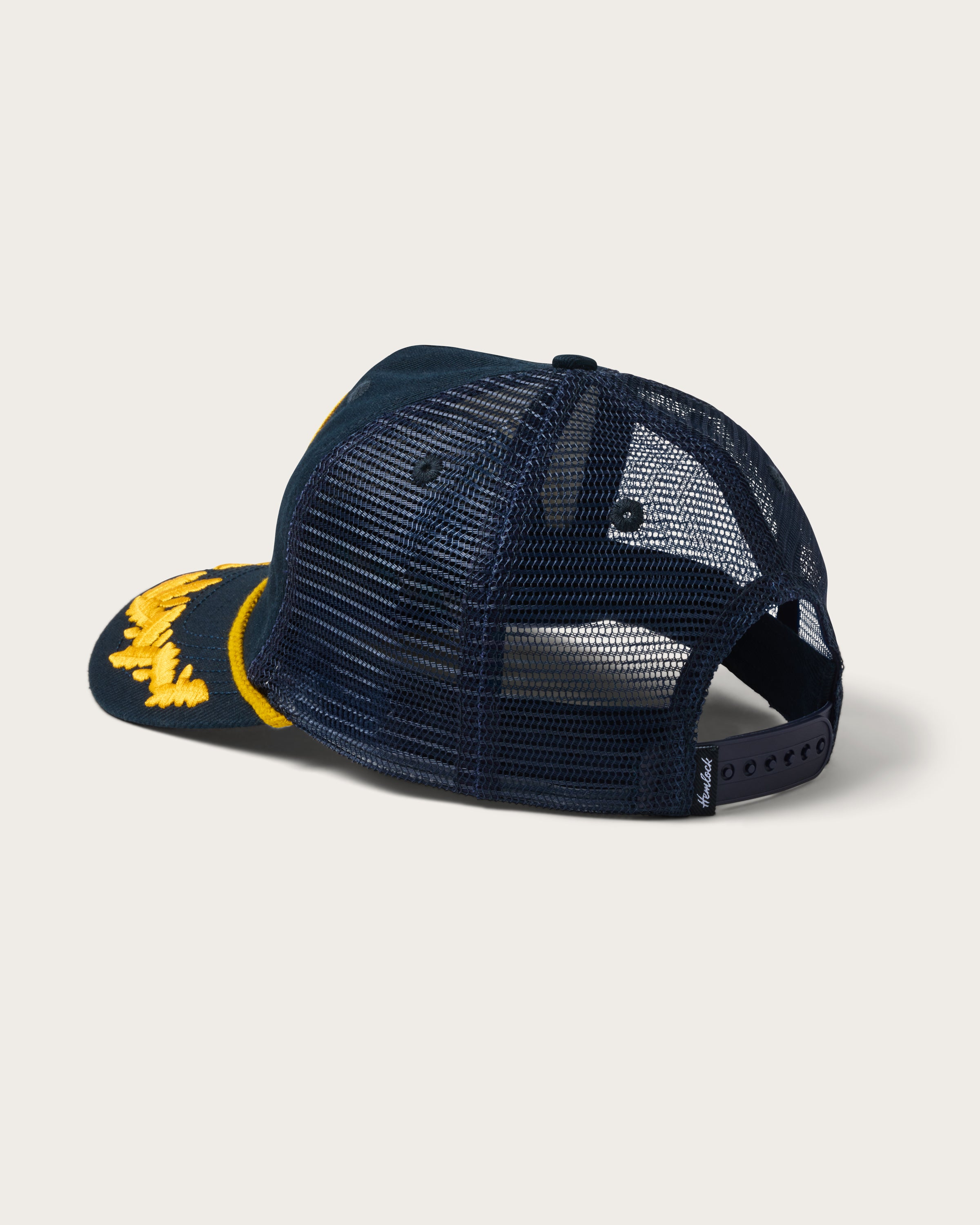 Hemlock Captain Trucker Hat in Navy side view