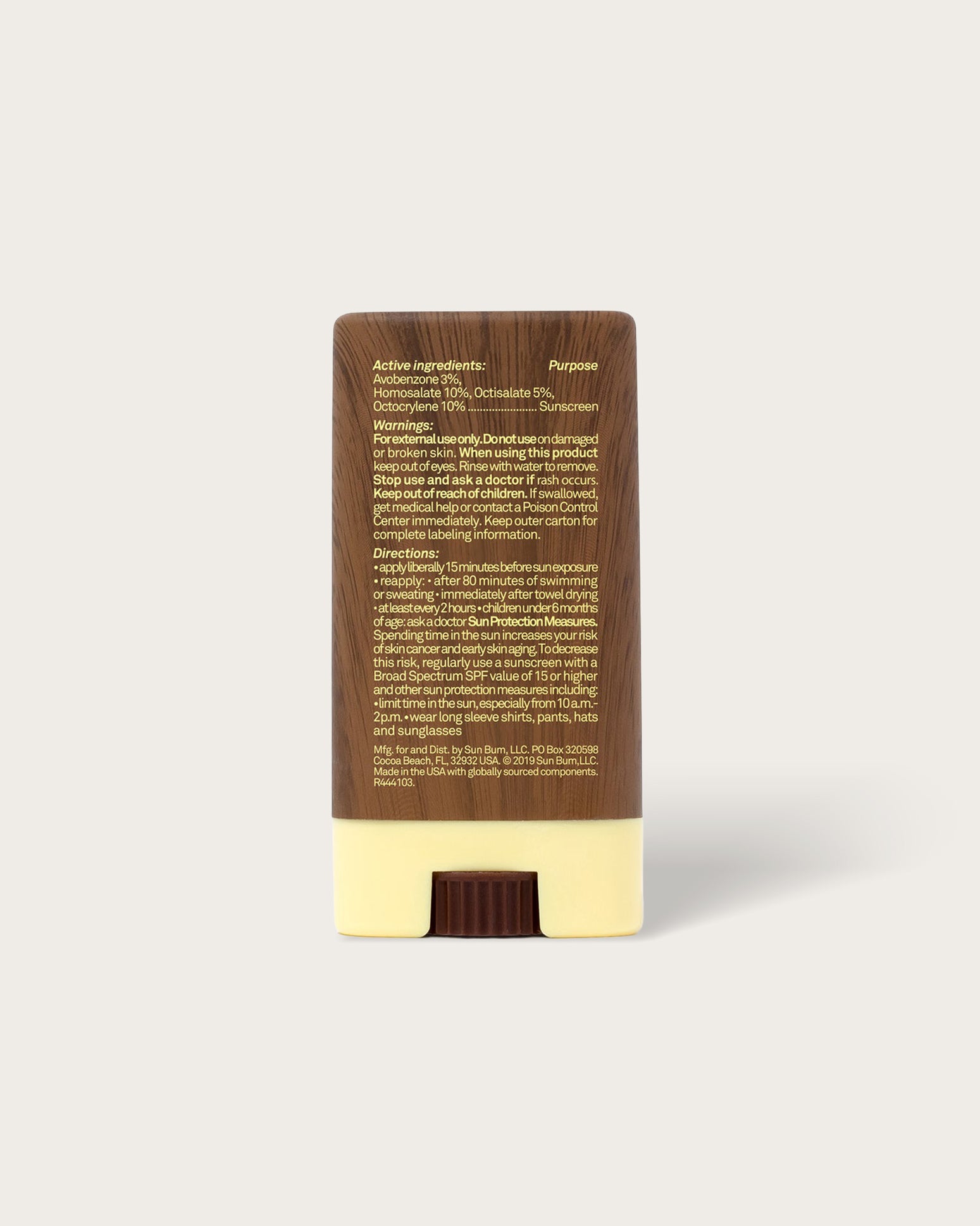 Sun Bum Original SPF 30 Sunscreen Face Stick product back view.