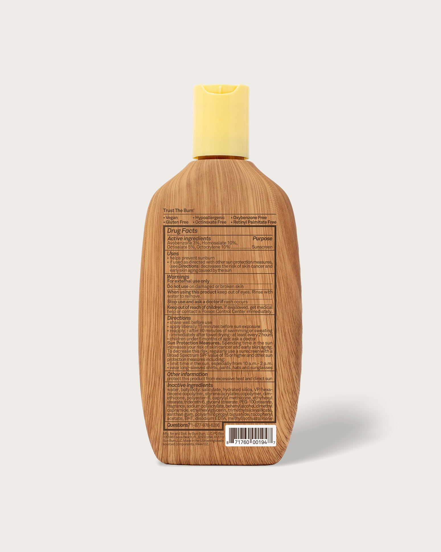 Sun Bum Original SPF 50 sunscreen lotion product image back view