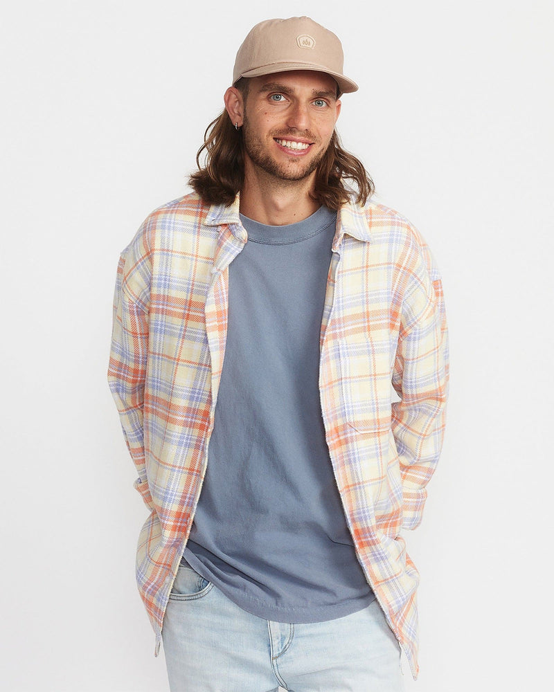 Hemlock male model looking straight wearing Asher Baseball Hat in Khaki