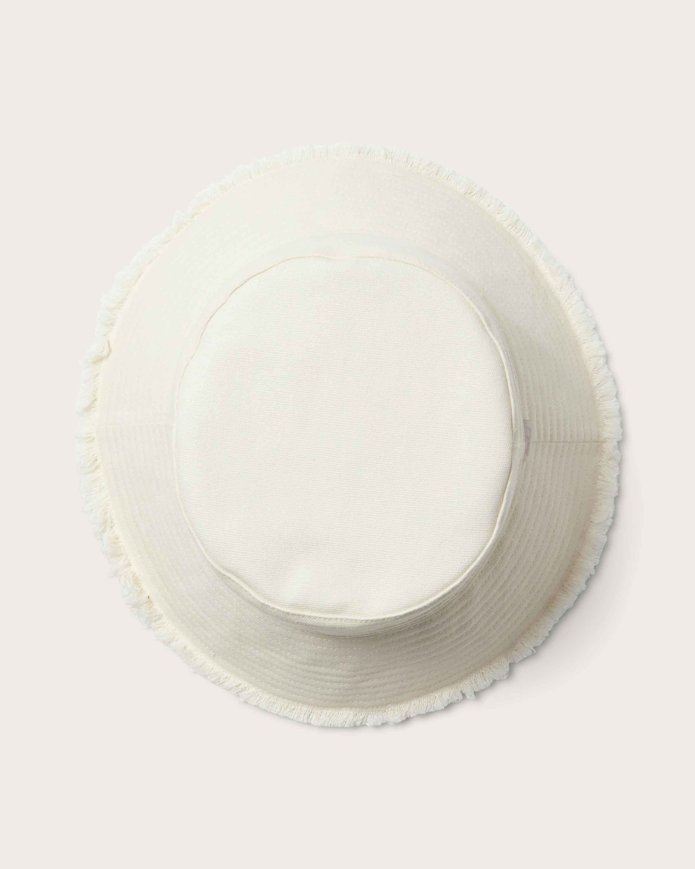 Hemlock Bali Oversized Cotton Bucket Hat in Bone top of hat
