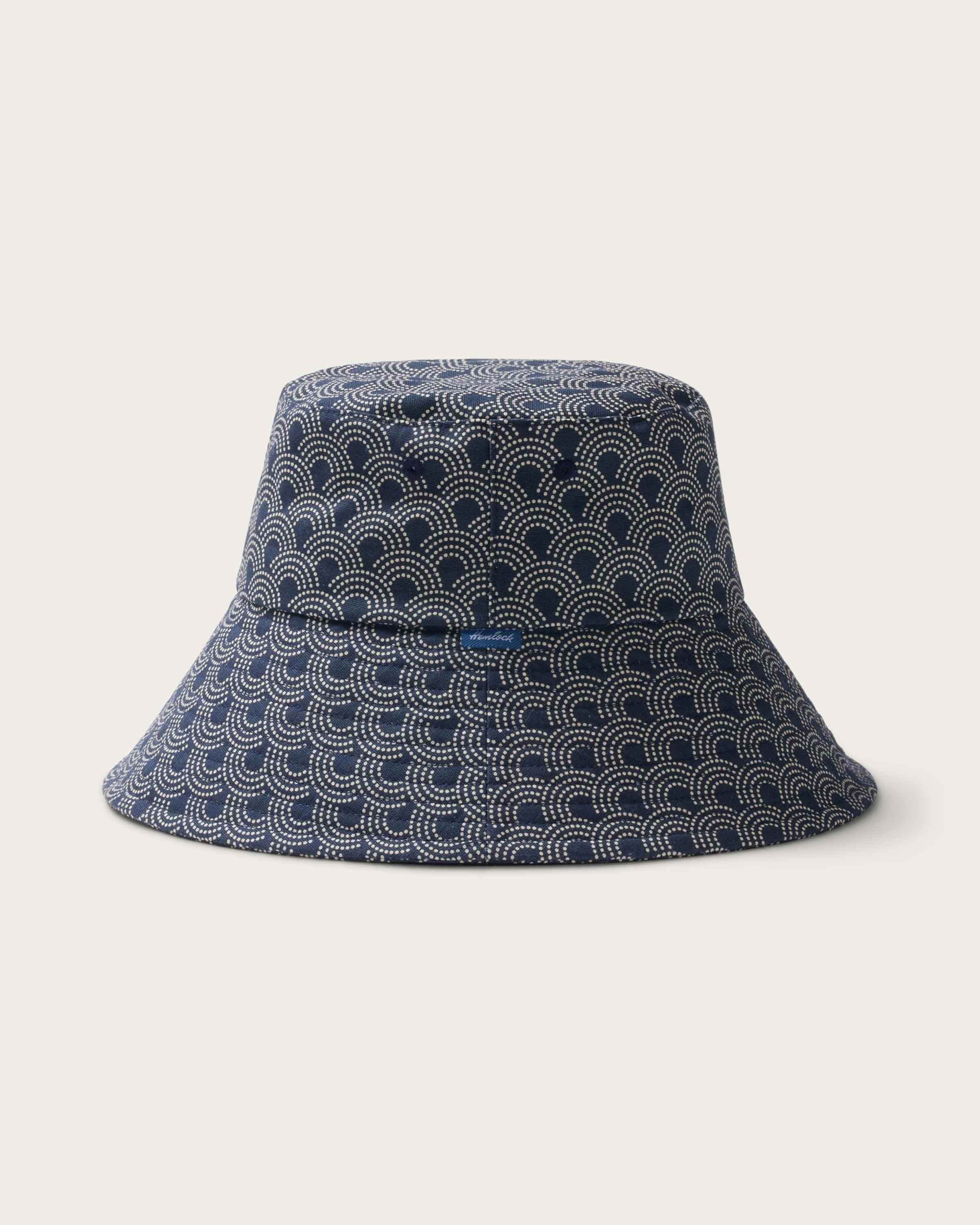 Hemlock Bali Oversized Cotton Bucket Hat in Indigo Waves side profile
