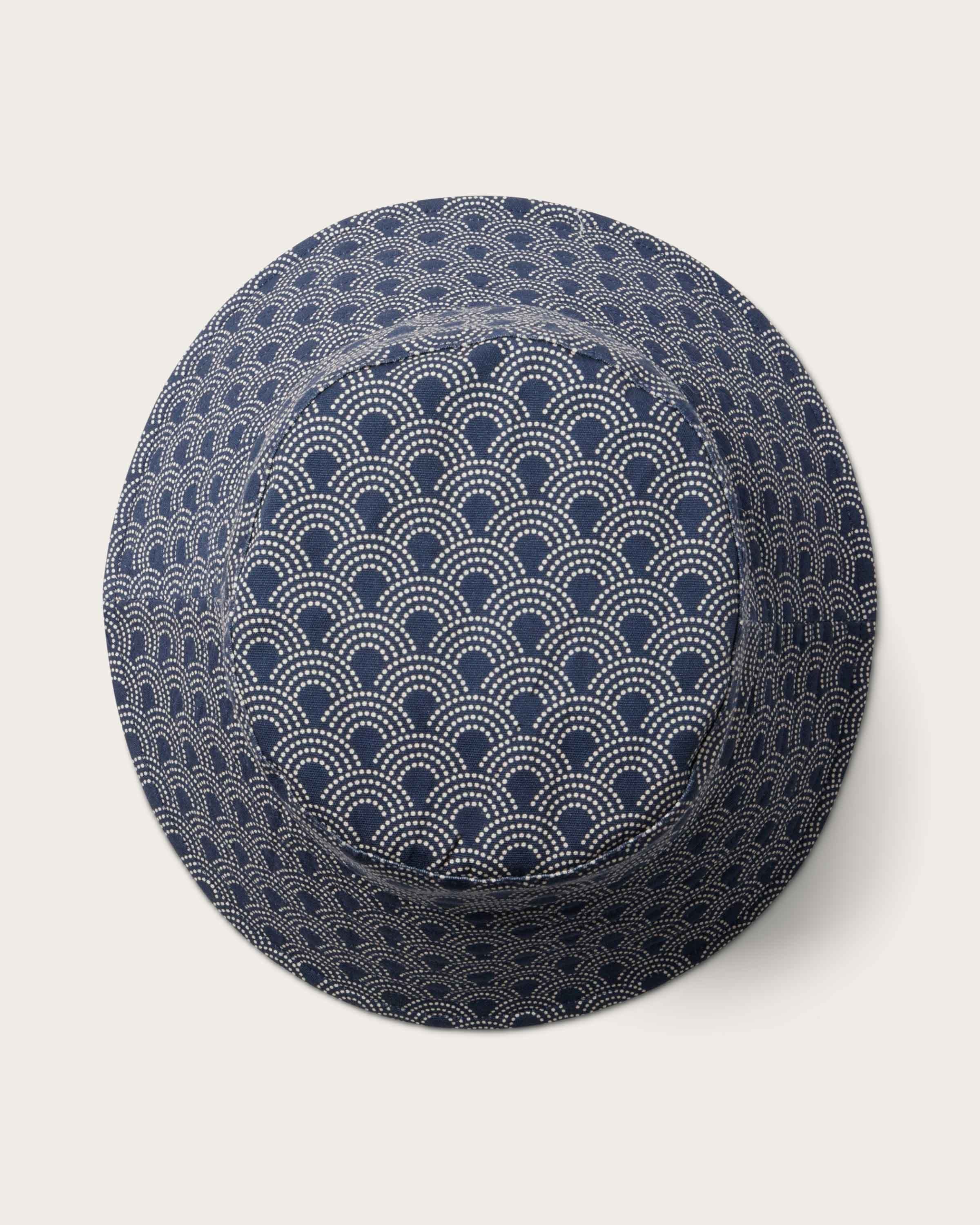 Hemlock Bali Oversized Cotton Bucket Hat in Indigo Waves top of hat