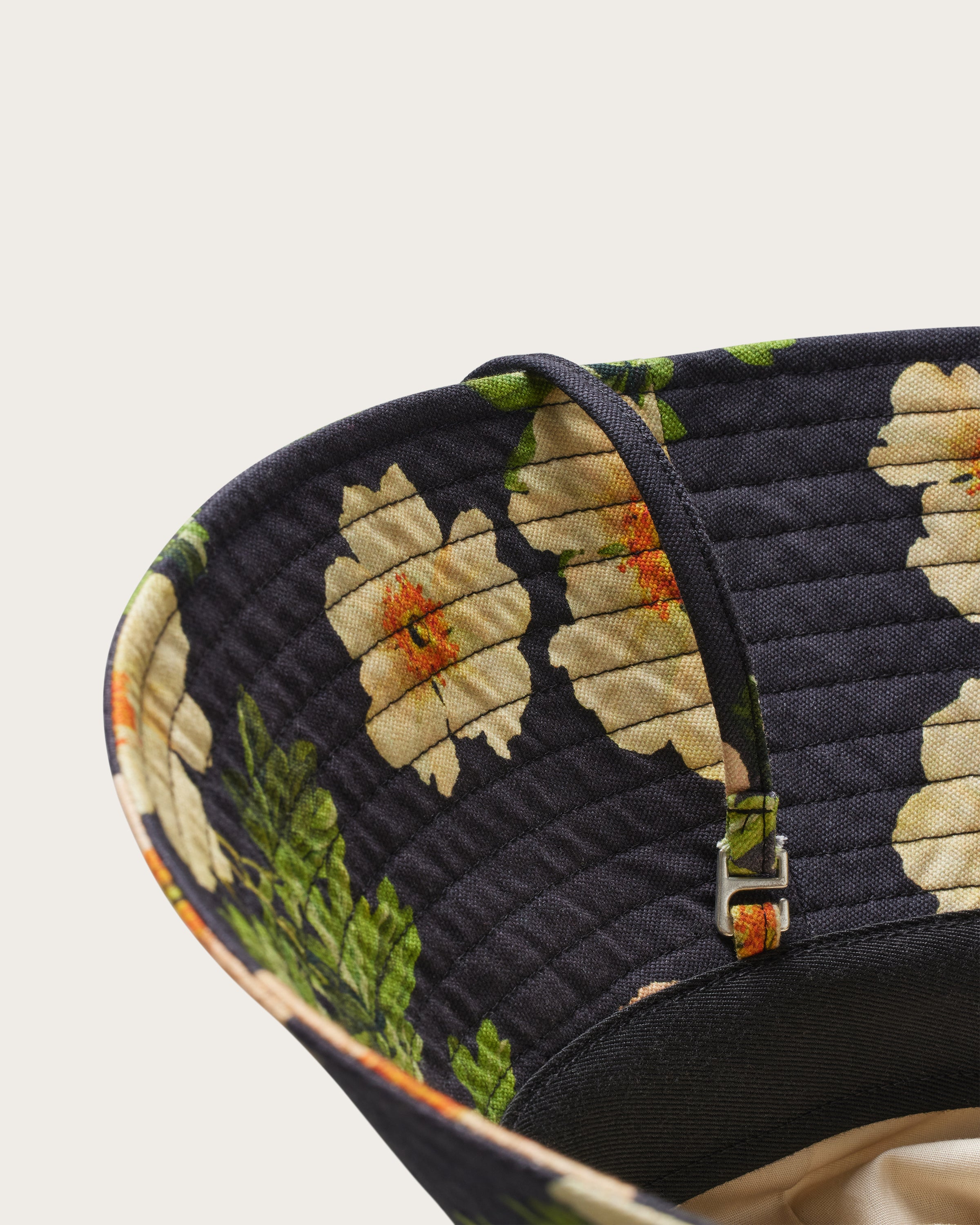 Hemlock Bali Oversized Cotton Bucket Hat in Floral removable drawstring