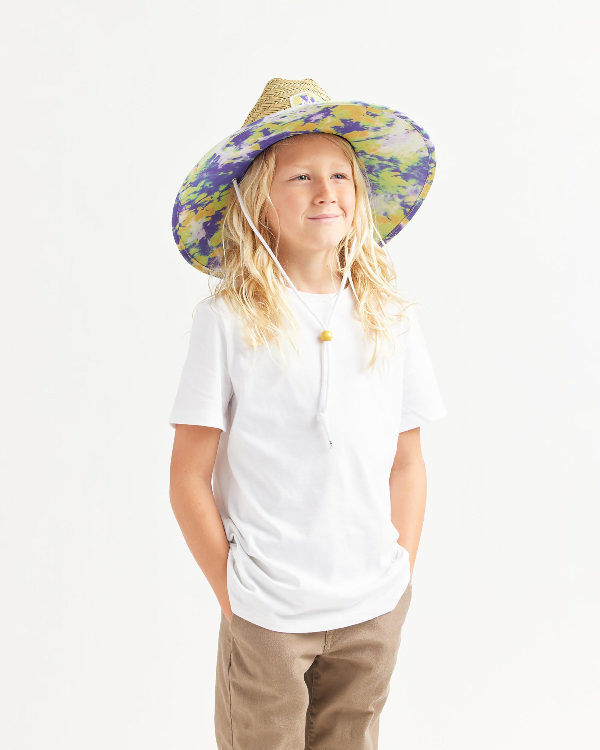 Dylan Straw Lifeguard Hat - Big Kids | Tie Dye Print Straw Hat