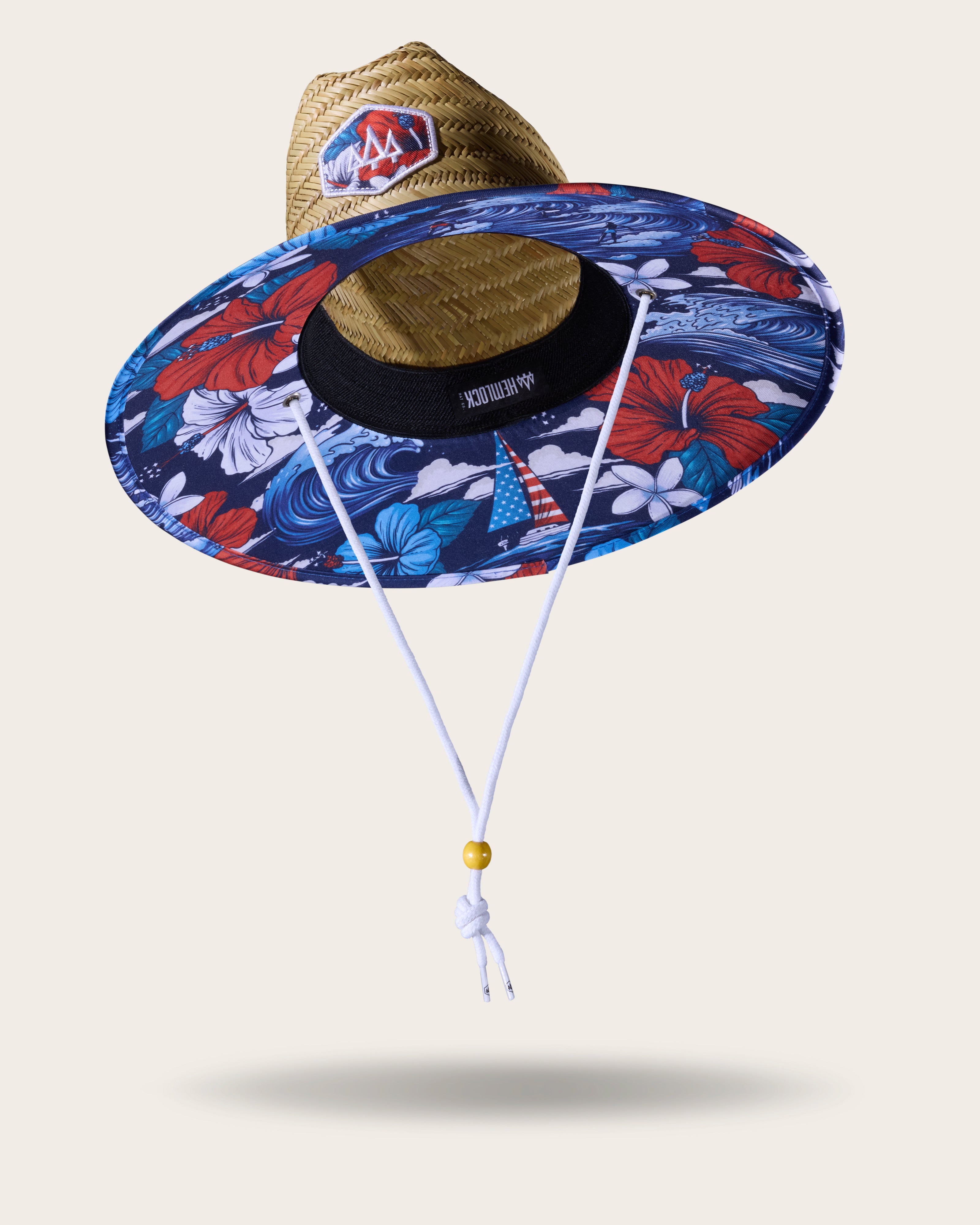 Hemlock Midway straw lifeguard hat with USA floral pattern