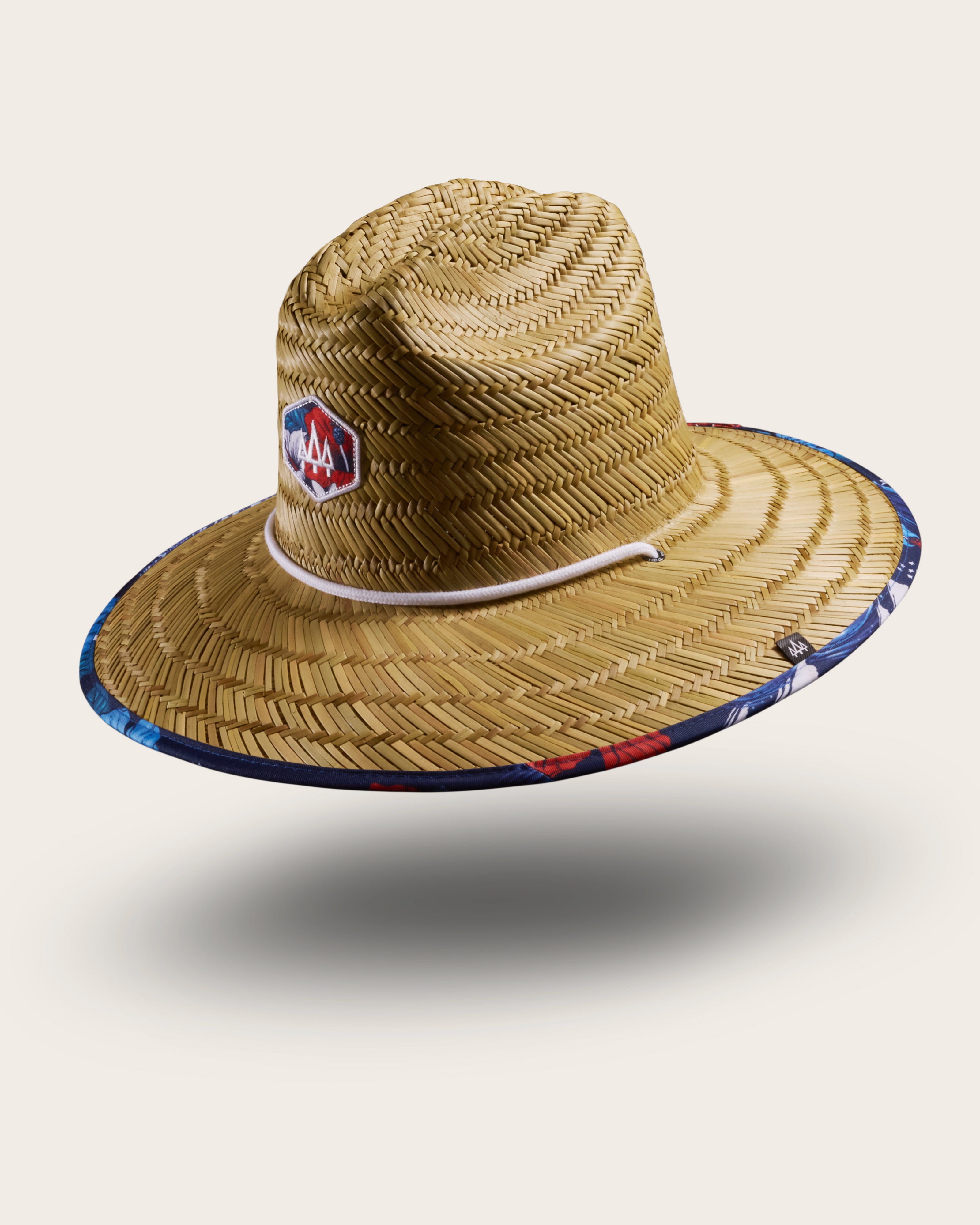 Hemlock Midway straw lifeguard hat with USA floral pattern with patch