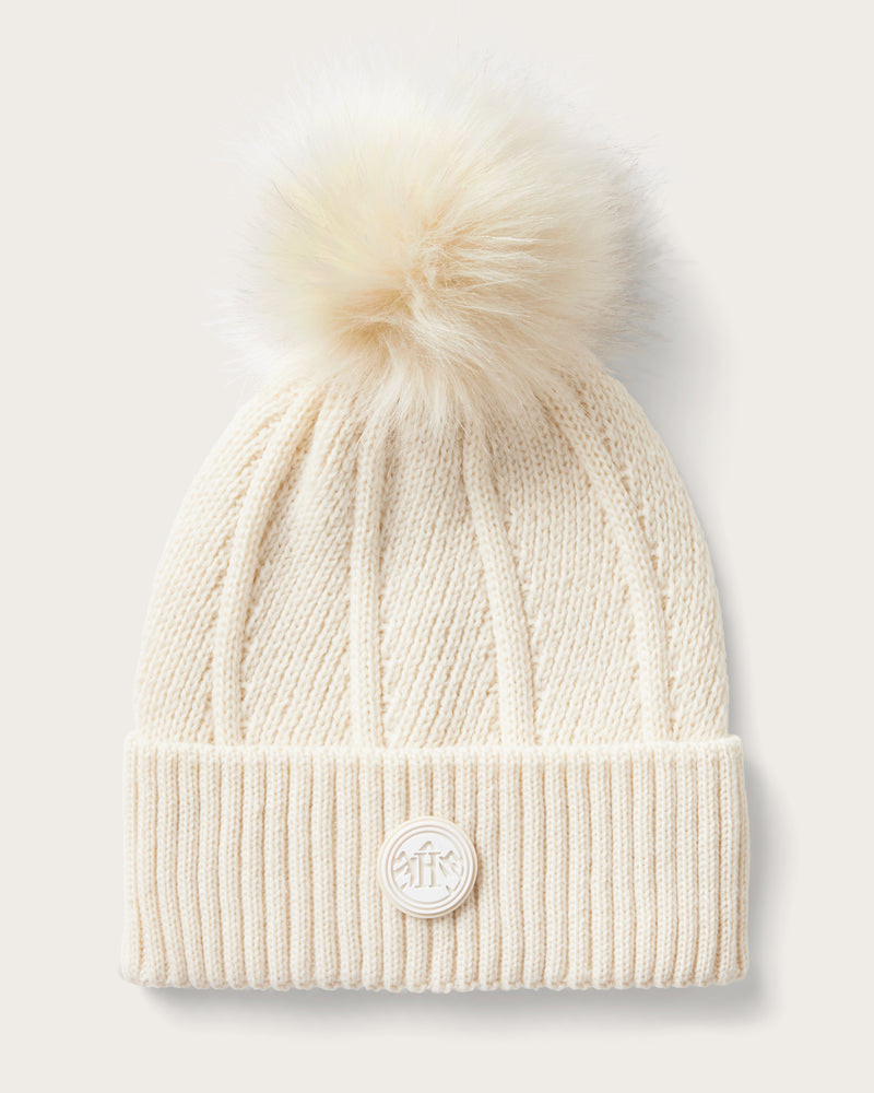 Hemlock Toddler Willow Pom Beanie in Chalk color with white pom