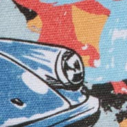 Swatch of UPF 50+ Lifeguard in Racing Legends under brim print