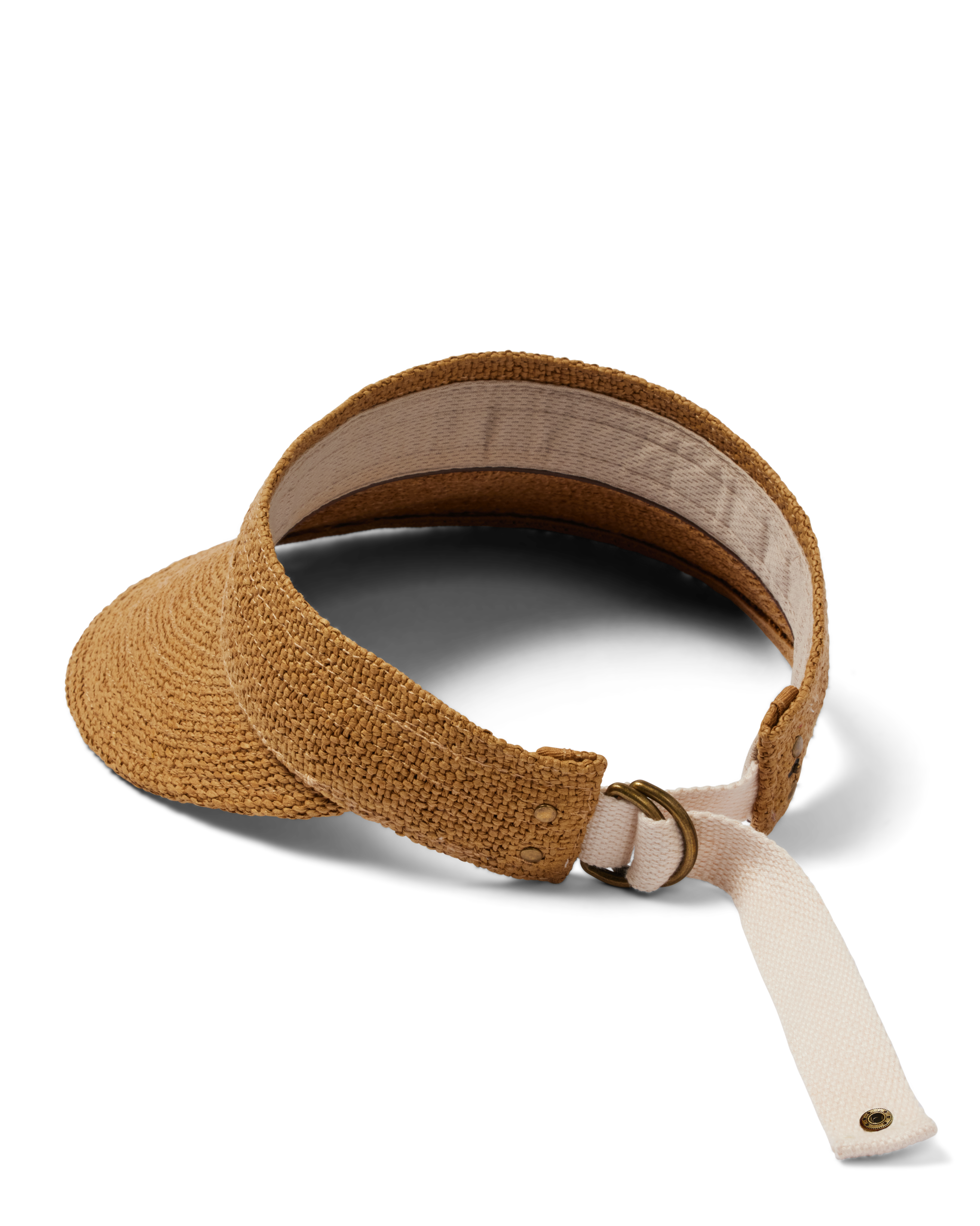 Perla packable visor in tan at the beach back view