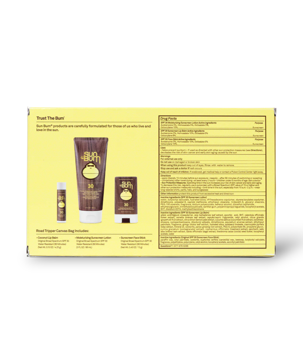 Sun Bum® Road Tripper Kit back of the package with drug facts