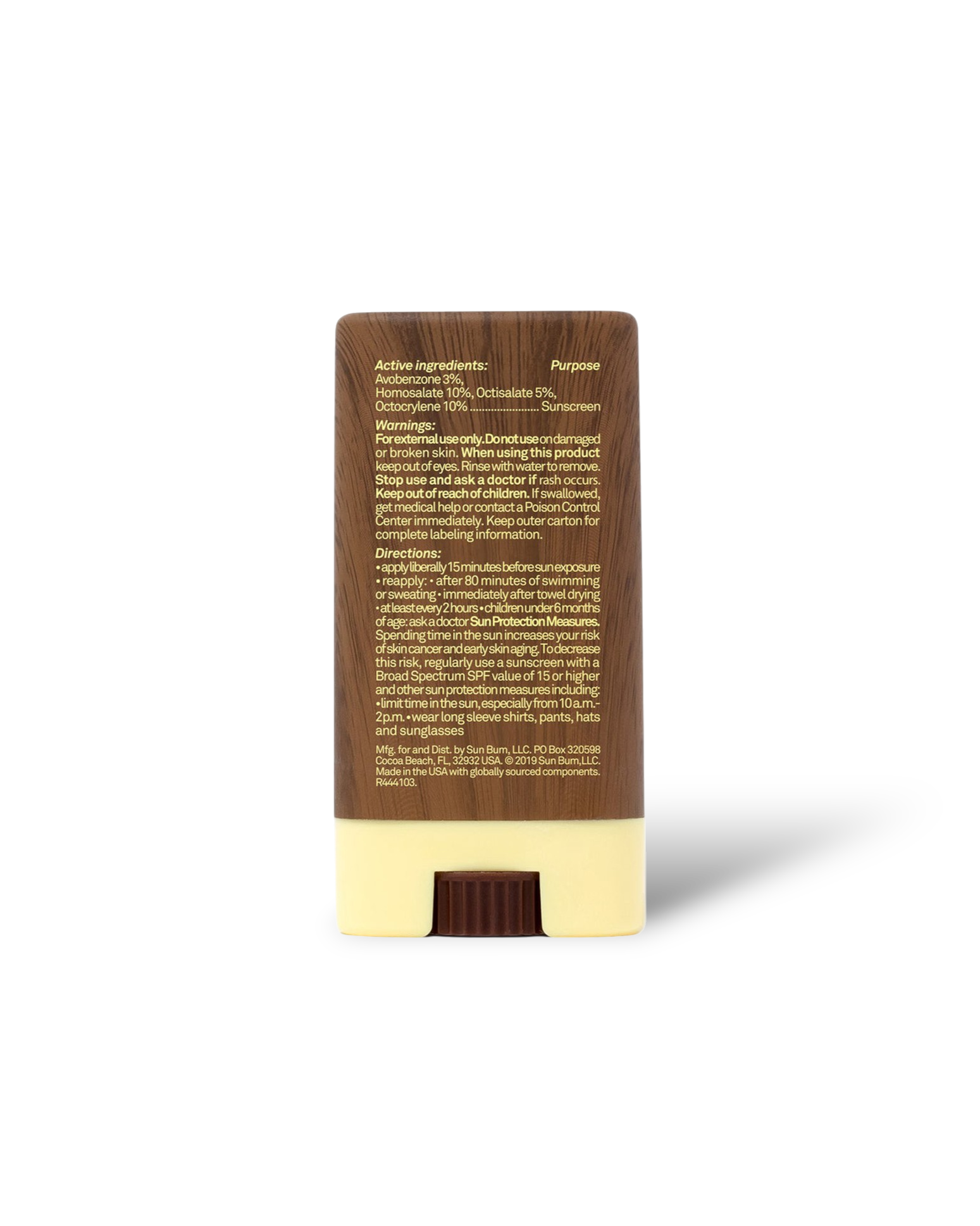 Sun Bum Original SPF 30 Sunscreen Face Stick product back view.