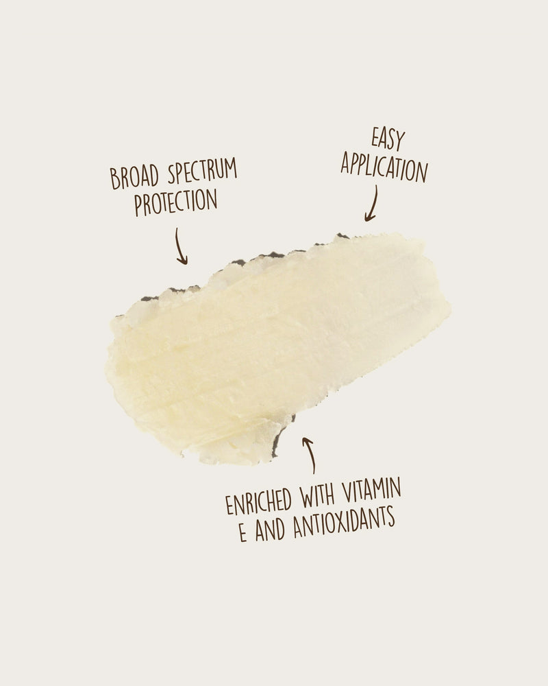 Sun Bum Original SPF 30 Sunscreen Face Stick product details that says Broad spectrum protection, easy application, and enriched with vitamin E and antioxidants.