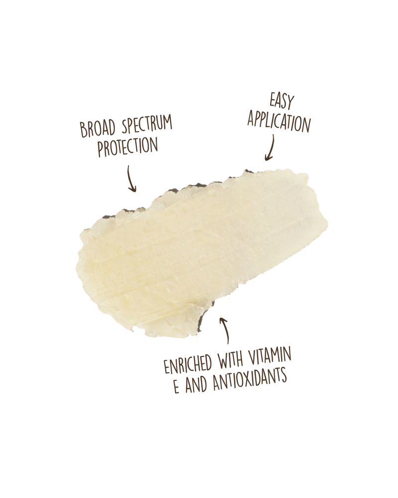 Sun Bum Original SPF 30 Sunscreen Face Stick product details that says Broad spectrum protection, easy application, and enriched with vitamin E and antioxidants.