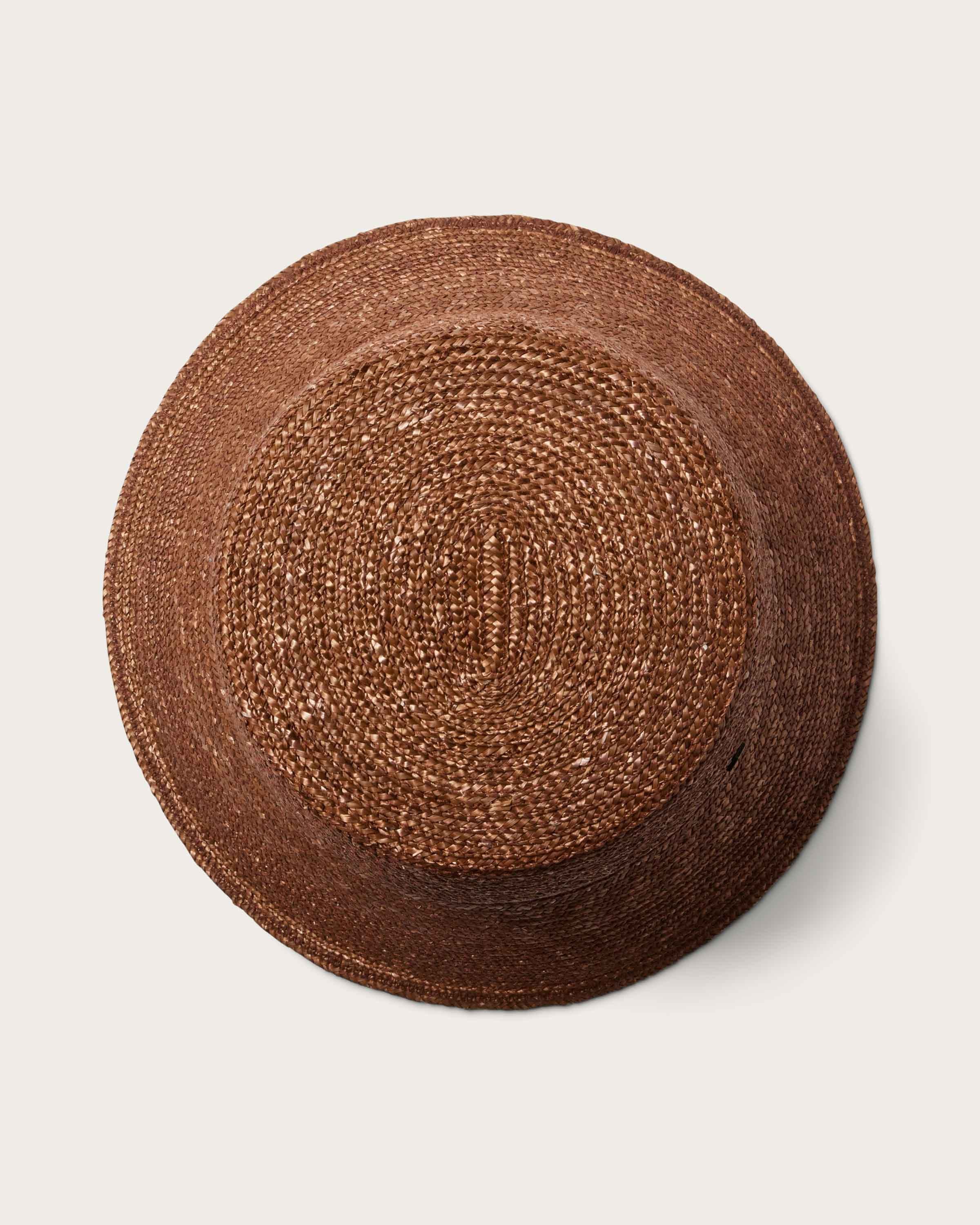 Hemlock Audrey Straw Bucket Hat in Copper top of hat