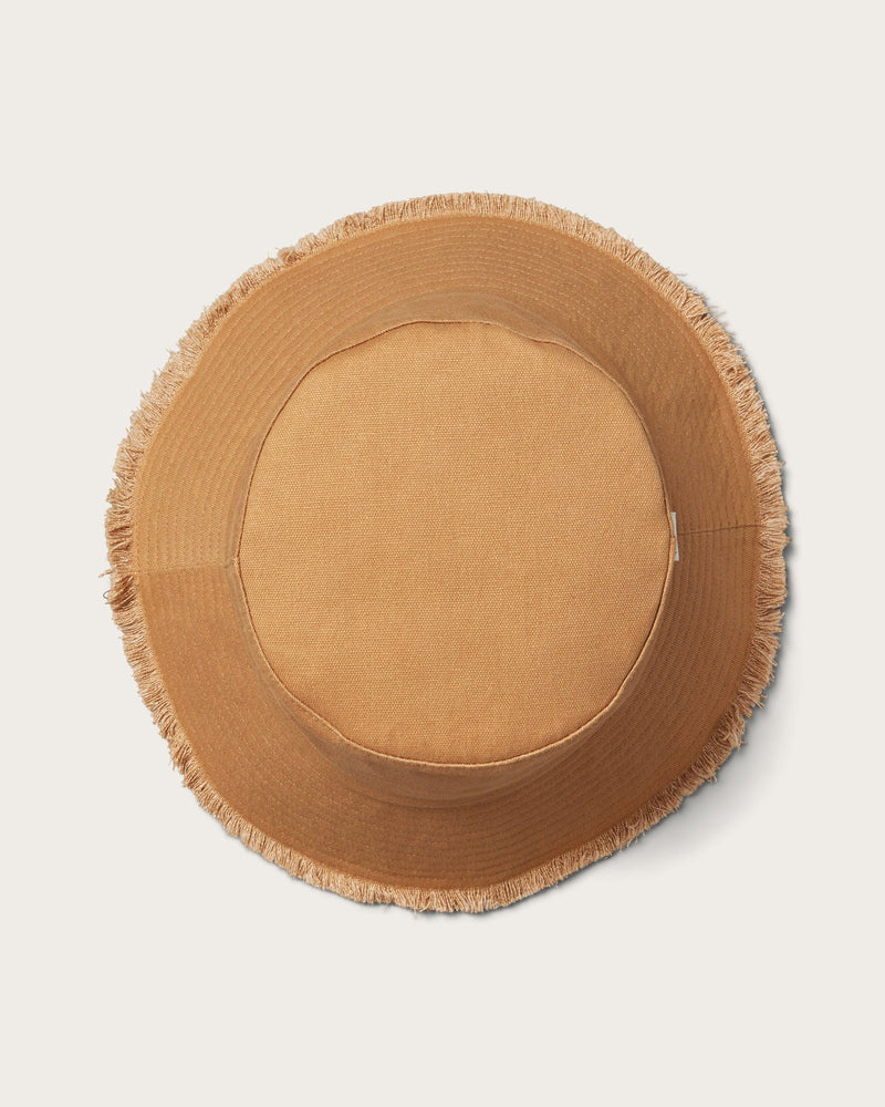 Hemlock Bali Oversized Cotton Bucket Hat in Camel top of hat