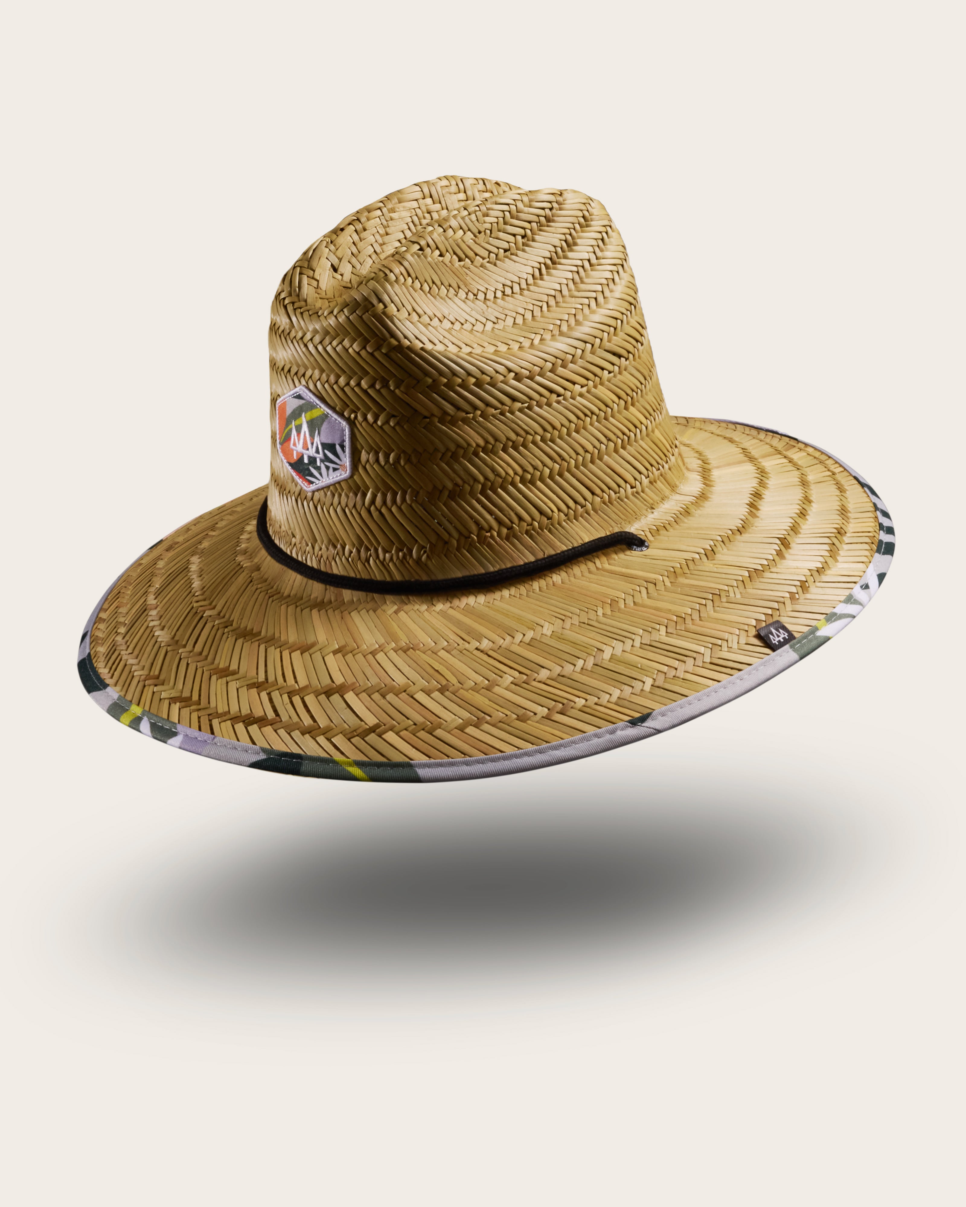 Hemlock Barbados straw lifeguard hat with orange floral print with patch