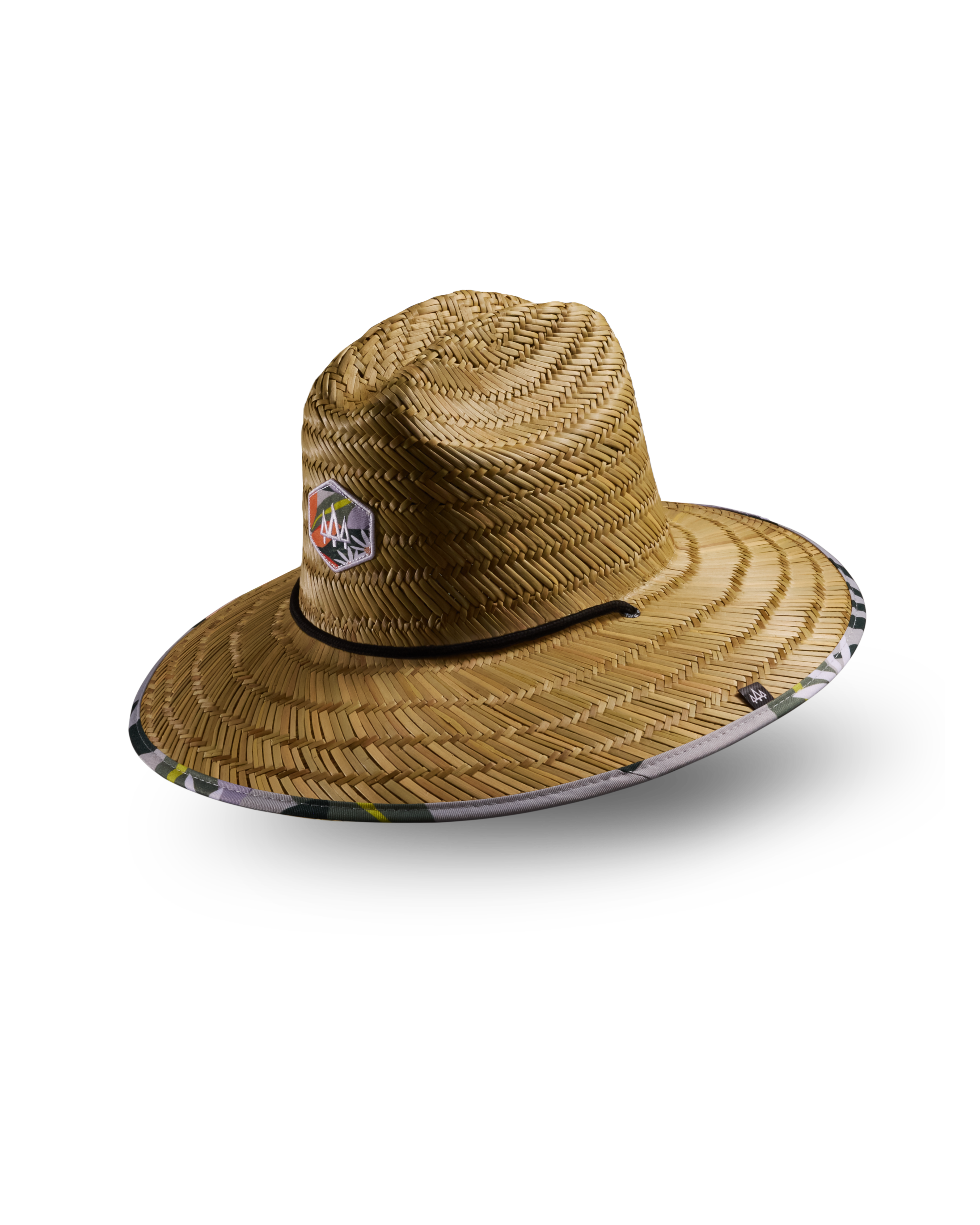Hemlock Barbados straw lifeguard hat with orange floral print with patch