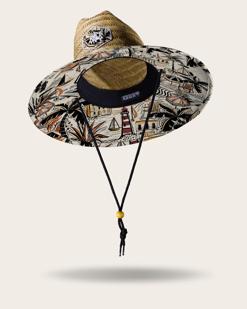 Hemlock Bari Straw Lifeguard Hat with Coastal Villa pattern