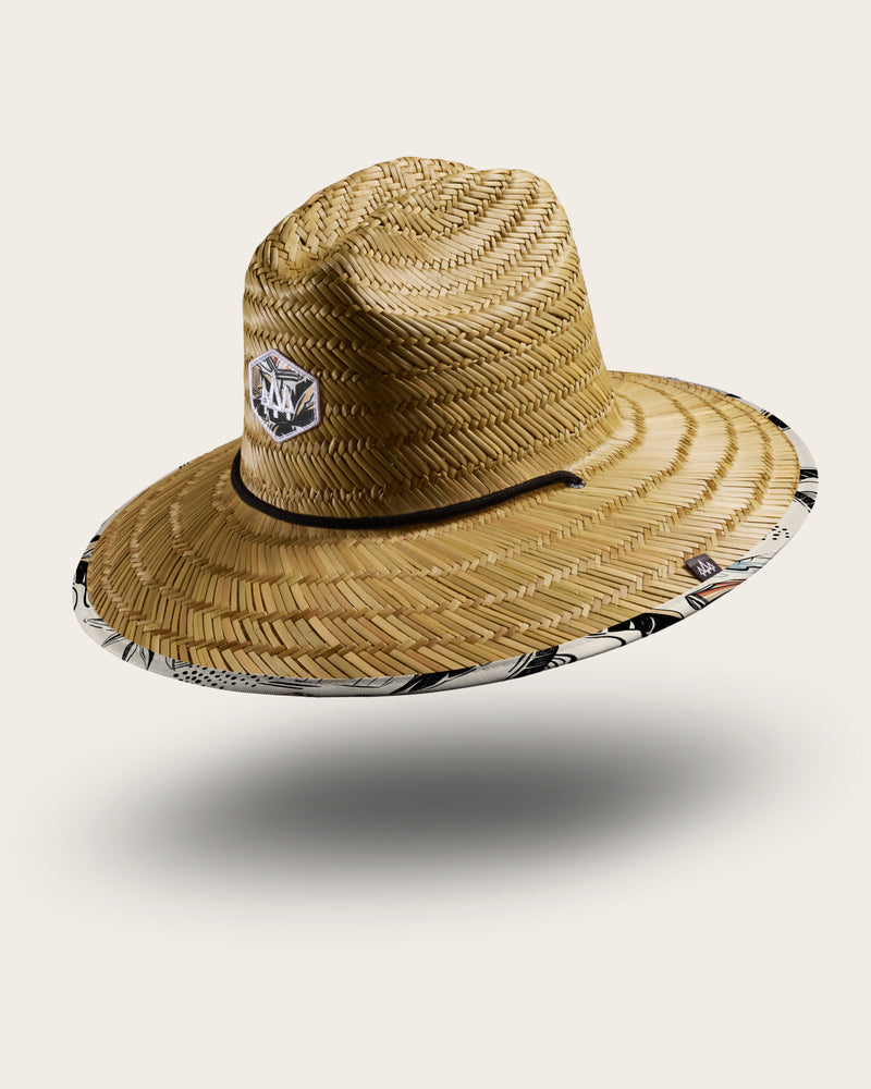 Hemlock Bari Straw Lifeguard Hat with Coastal Villa pattern with patch