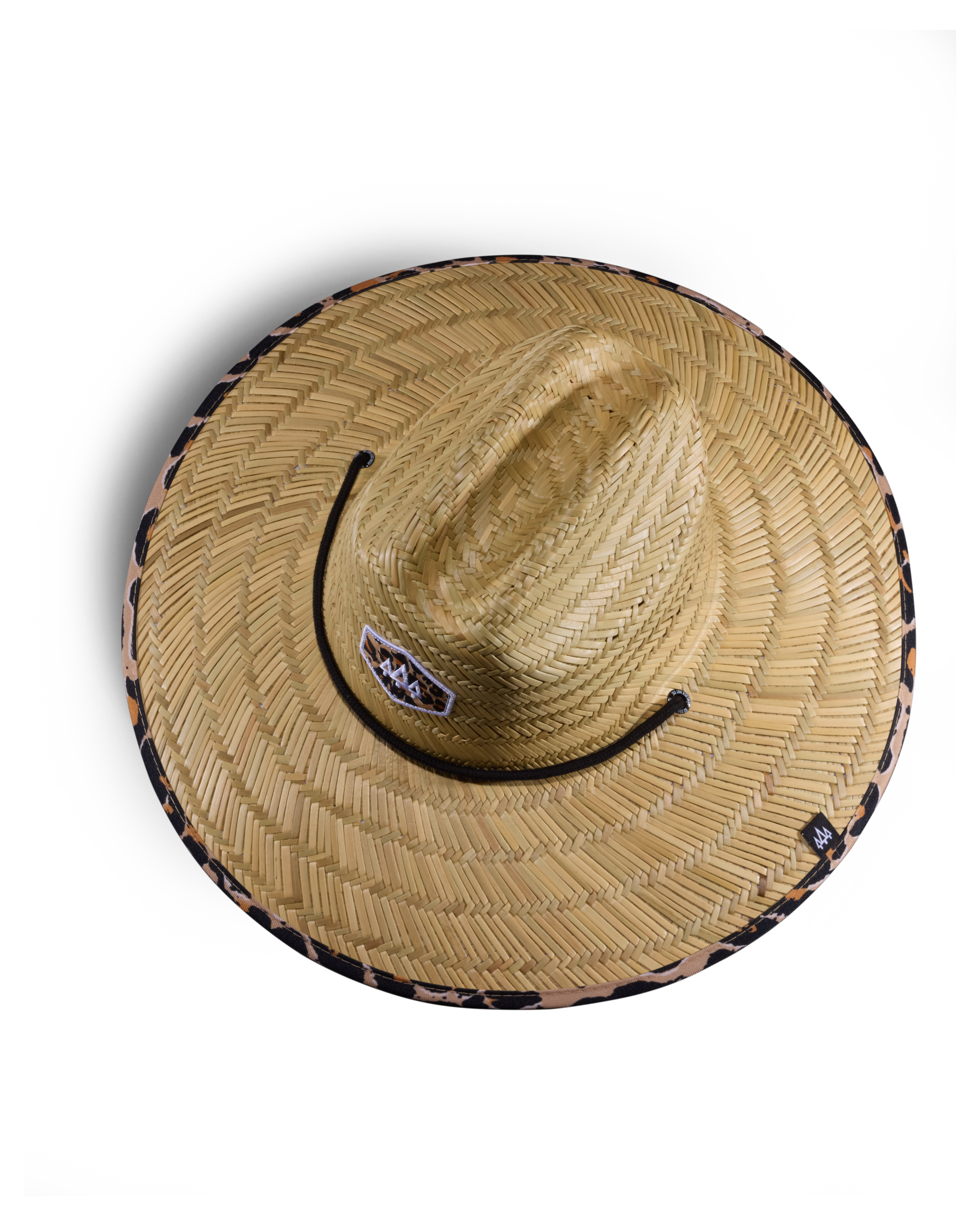 Hemlock Big Cat Straw Lifeguard Hat with Classic Leopard pattern top crown view