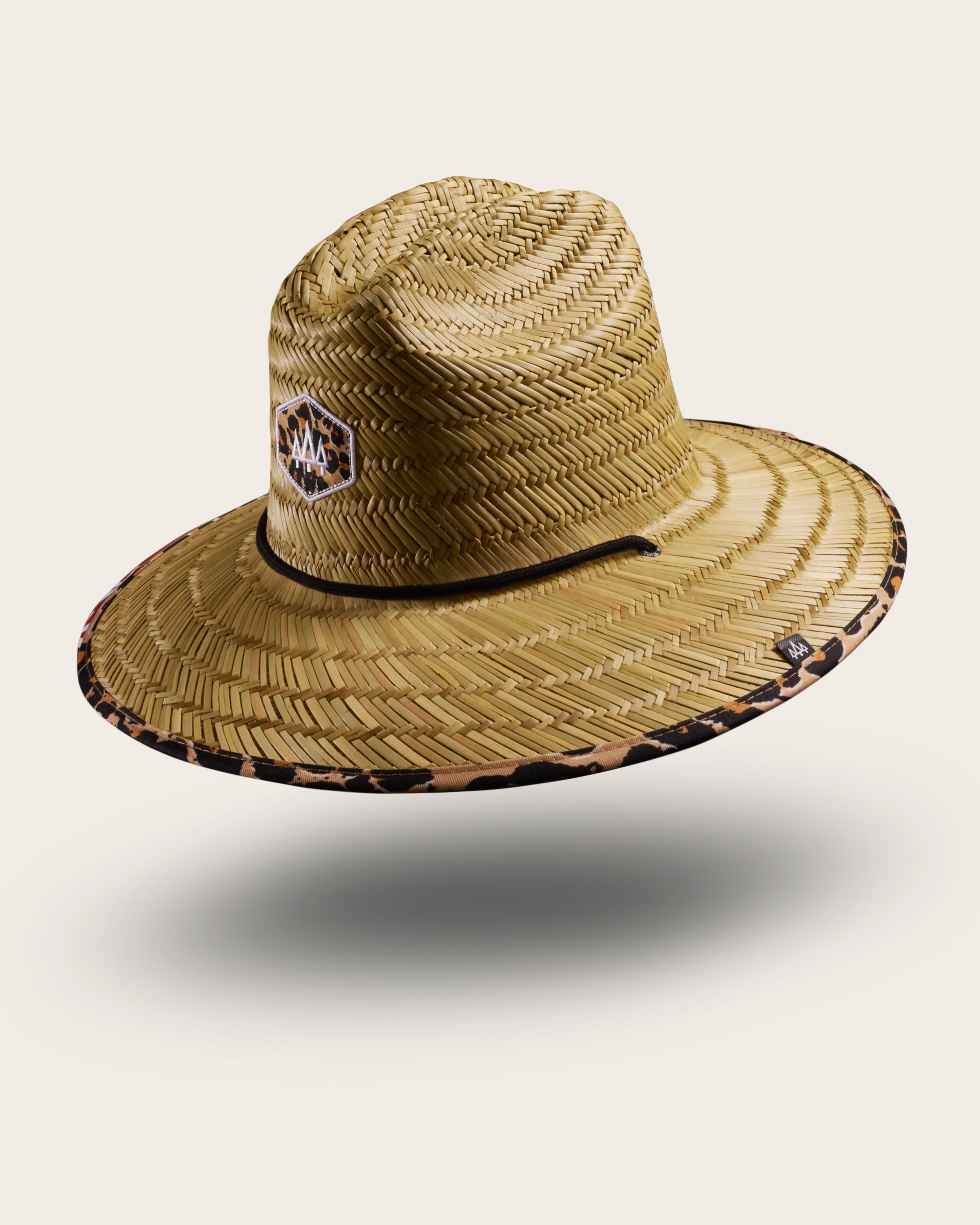 Hemlock Big Cat Straw Lifeguard Hat with Classic Leopard pattern with patch
