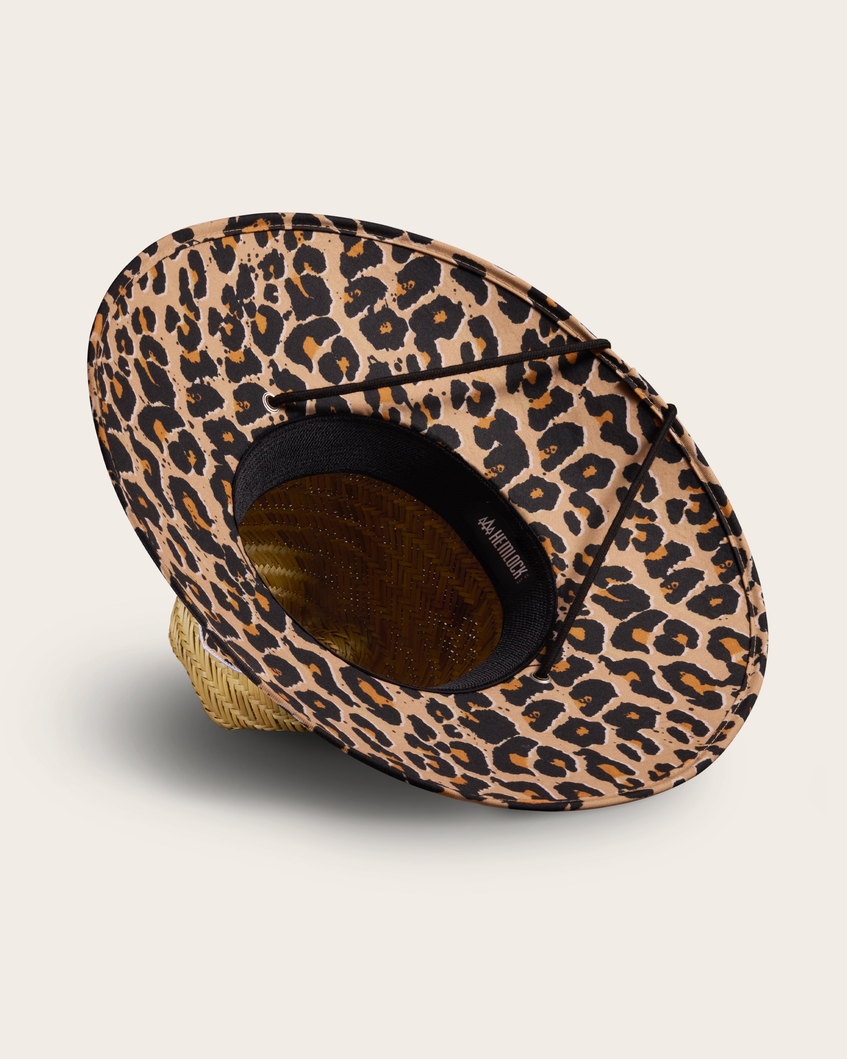 Hemlock Big Cat Straw Lifeguard Hat with Classic Leopard pattern detailed view