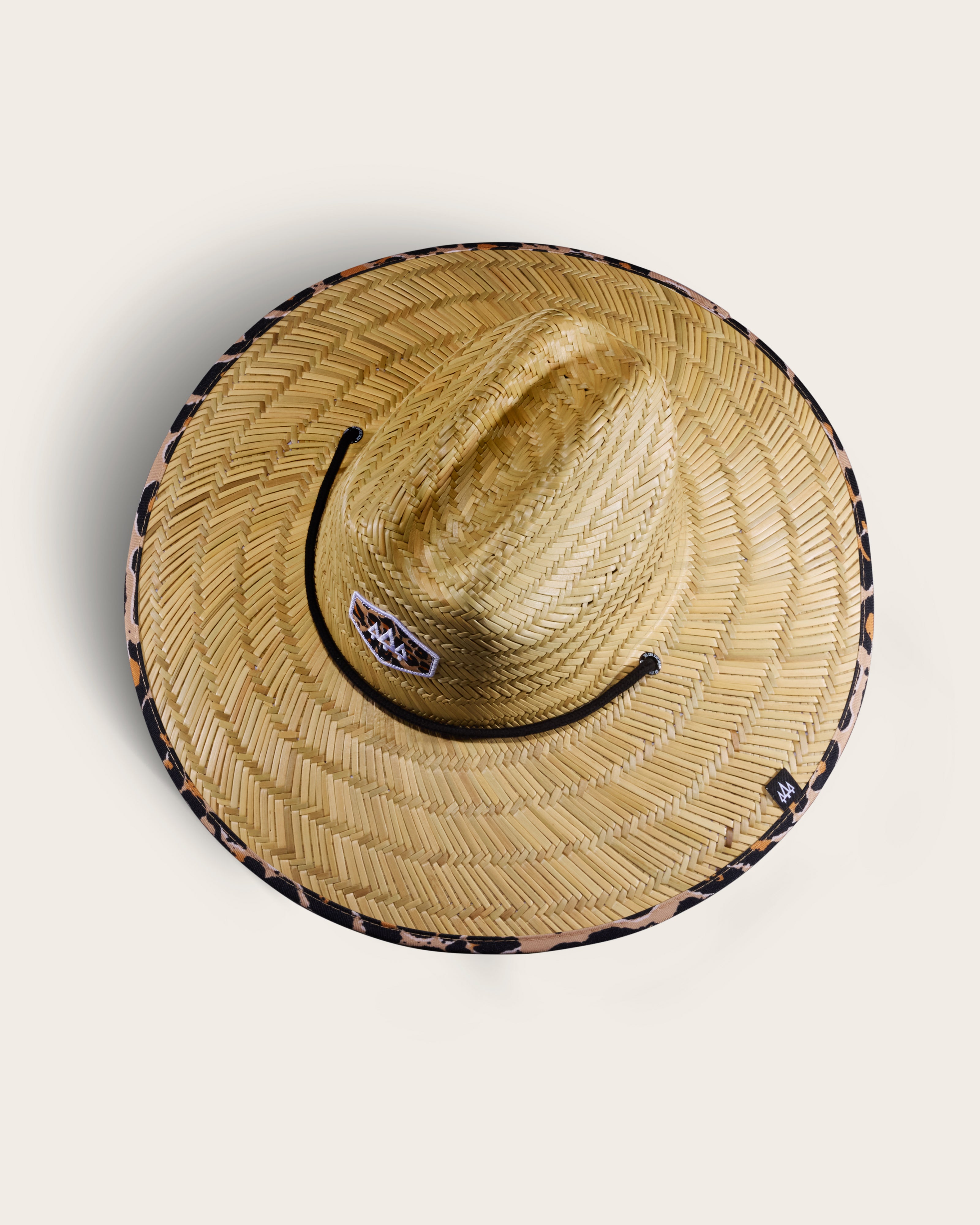 Hemlock Big Cat Straw Lifeguard Hat with Classic Leopard pattern top of hat
