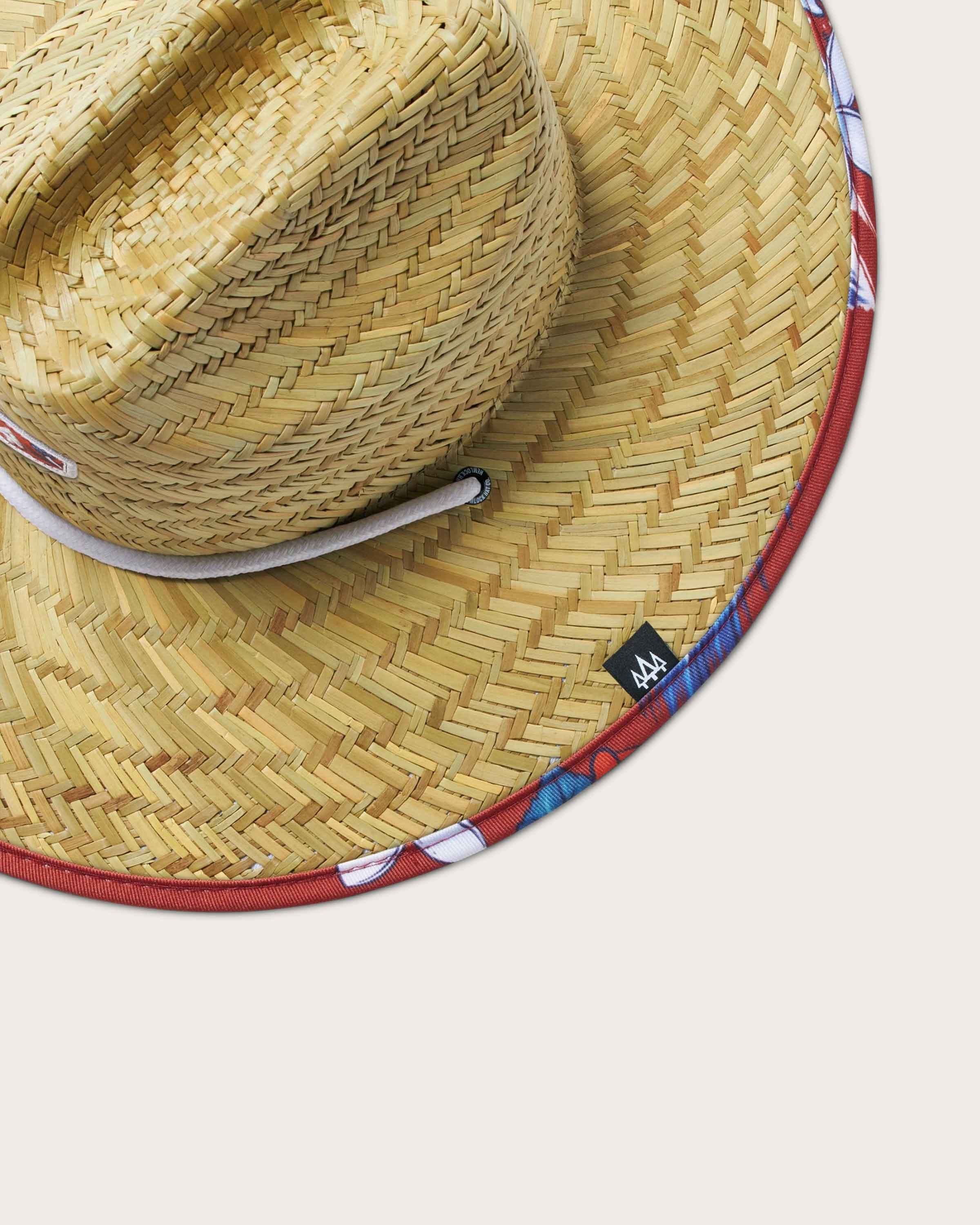 Jetty Straw Lifeguard Hat Red White & Blue Waves Floral Big Kids UPF 50+ Hemlock Hat