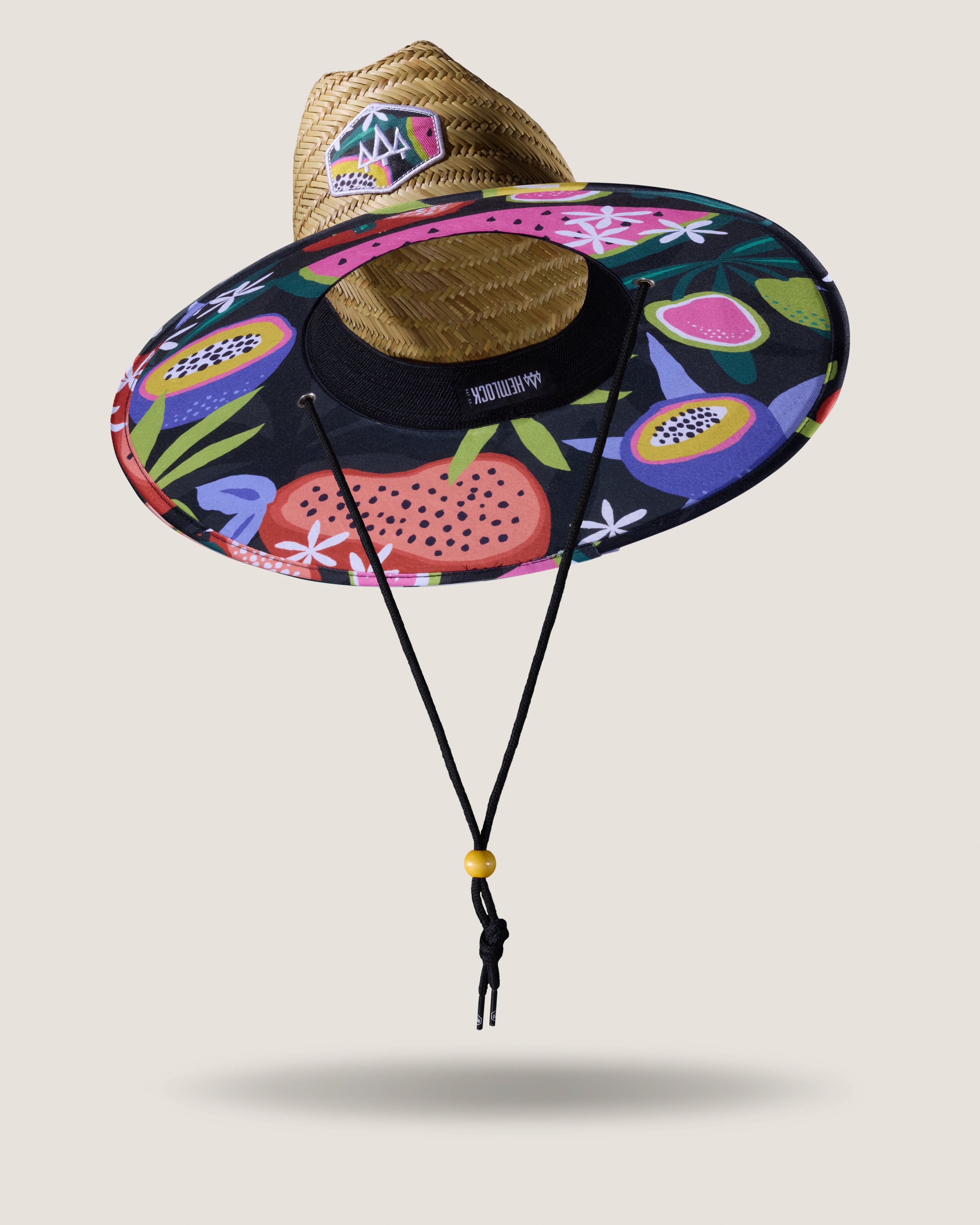 Hemlock Blend straw lifeguard hat with fruit pattern