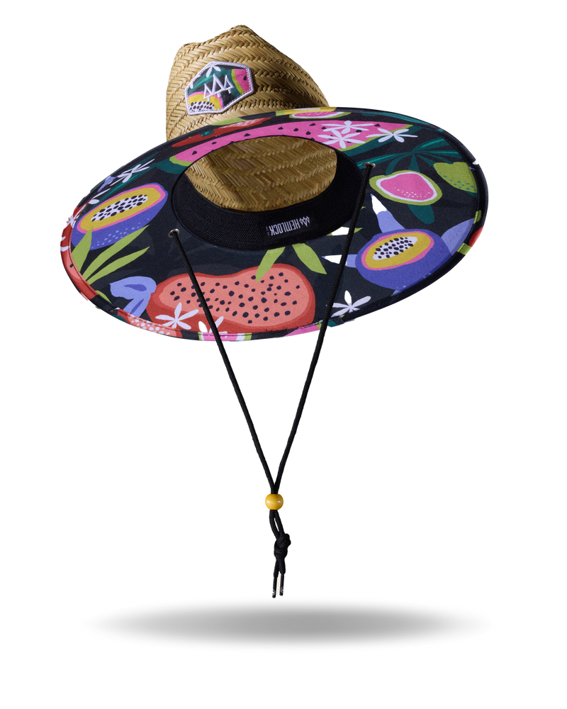 Hemlock Blend straw lifeguard hat with fruit pattern