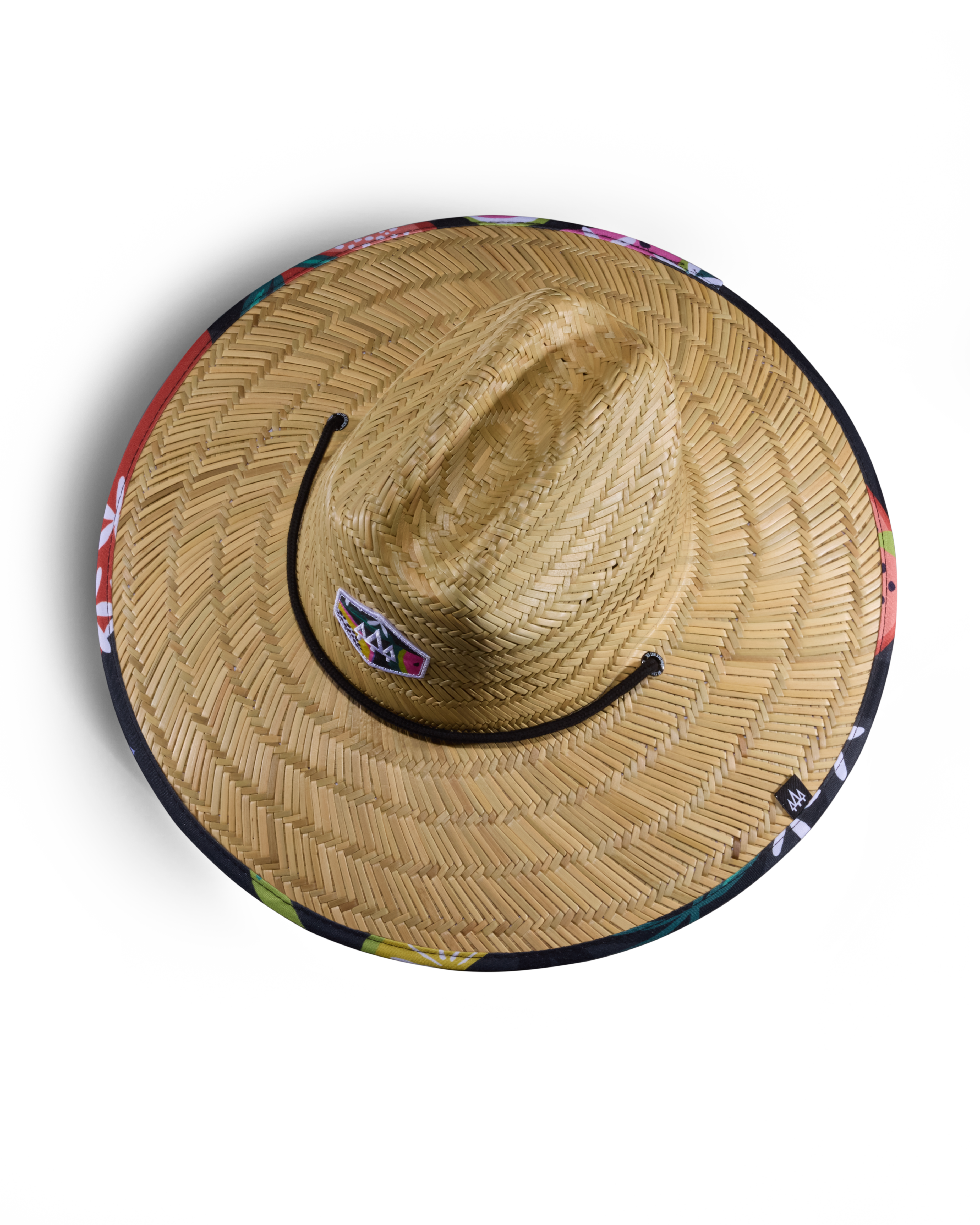 Hemlock Blend straw lifeguard hat with fruit pattern top of hat