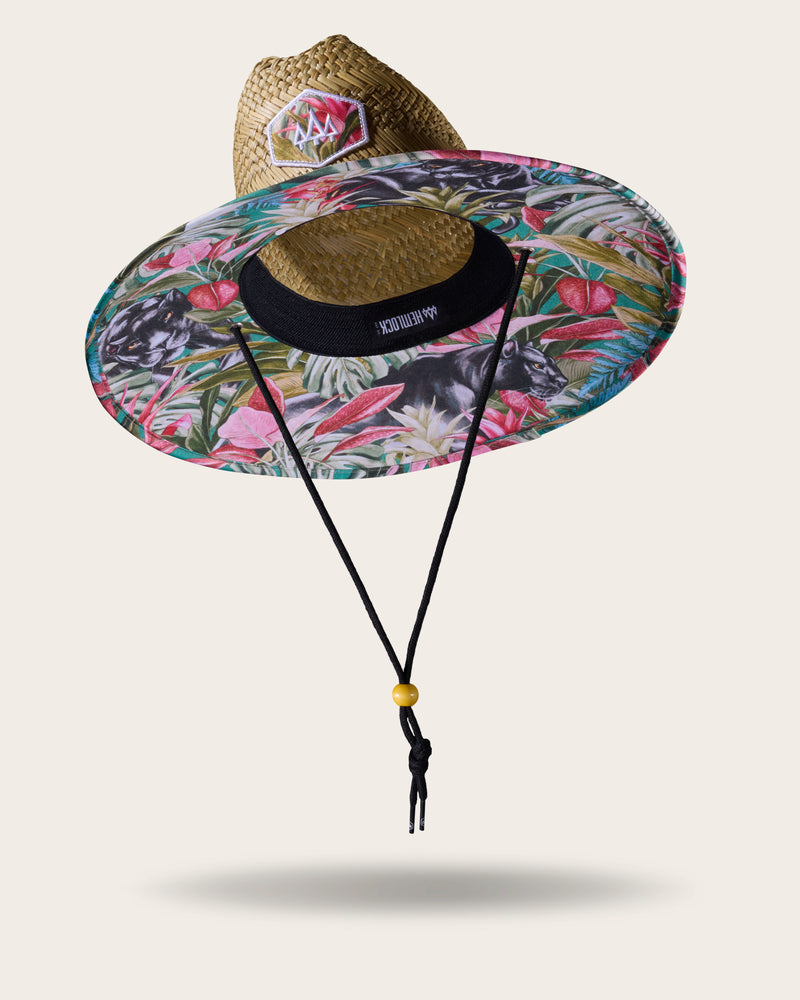 Hemlock Bombay straw lifeguard hat with panther pattern