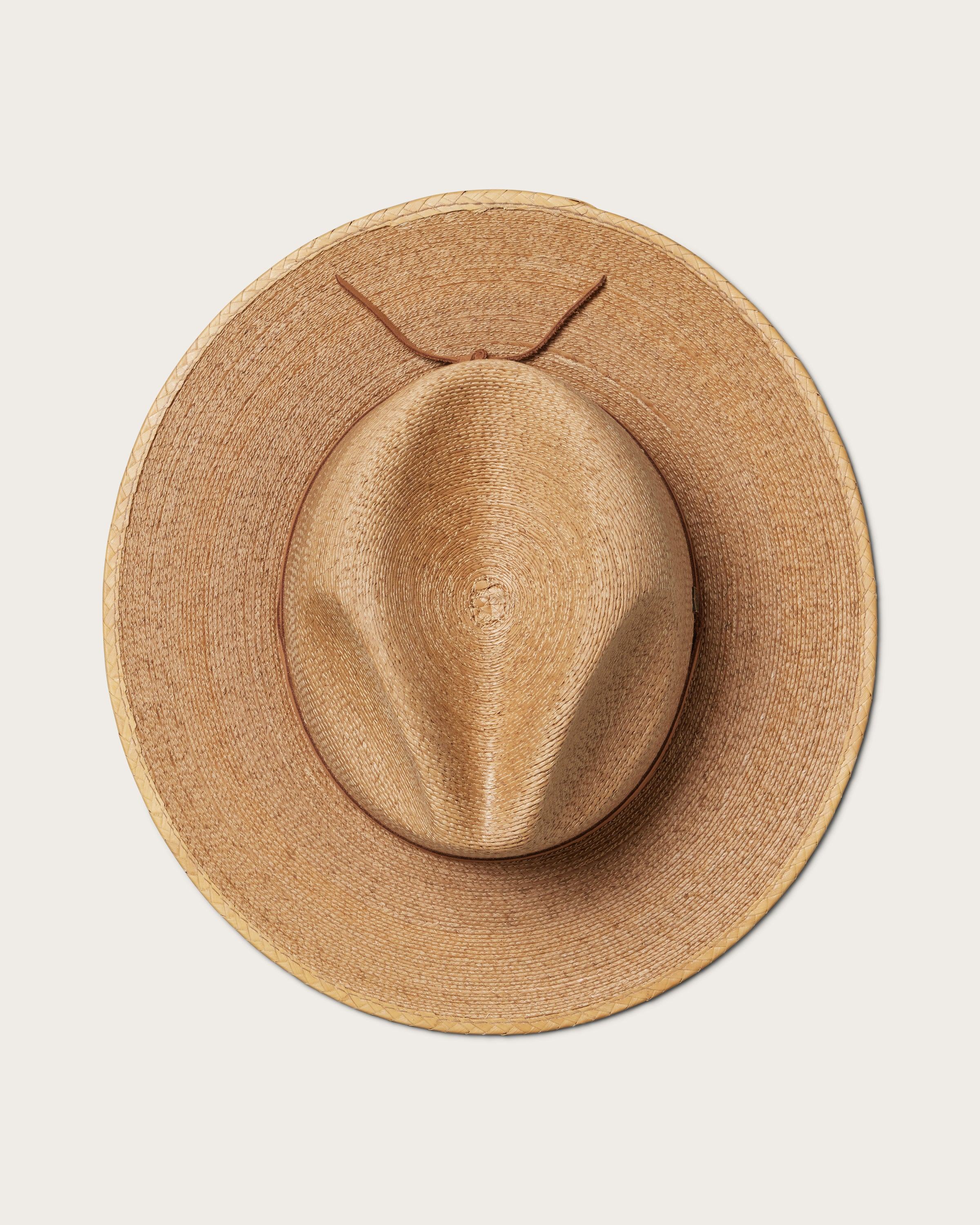 Hemlock Botero Straw Fedora in Saddle top of hat