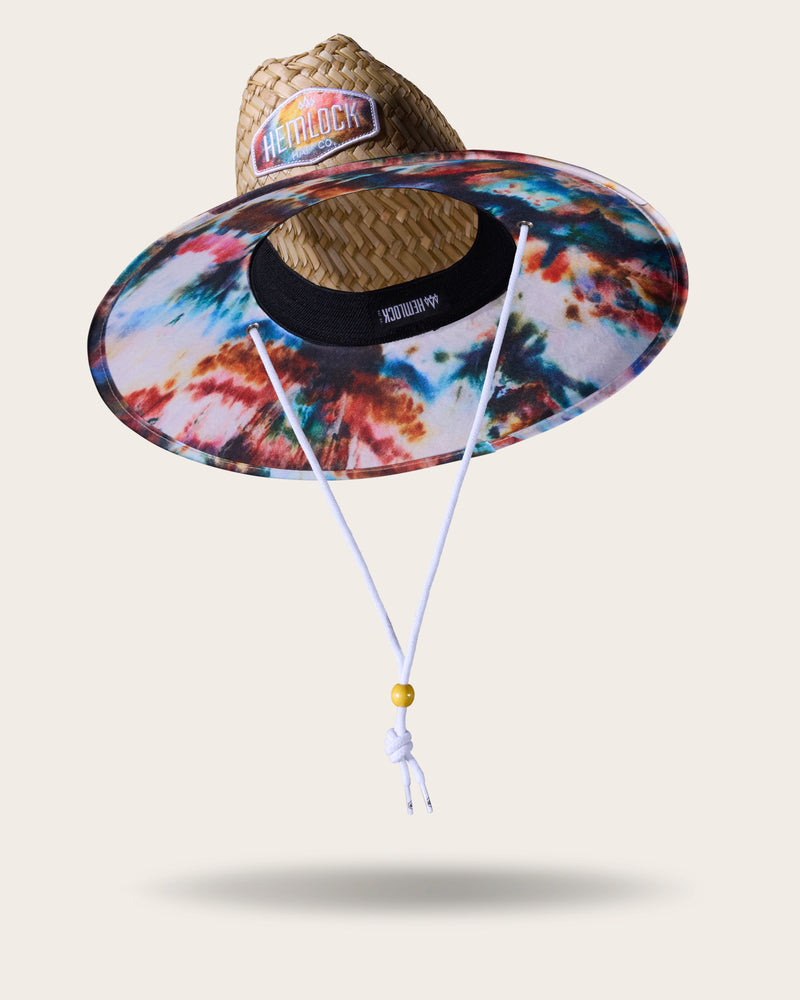 Hemlock Bowie straw lifeguard hat with Tie Dye pattern