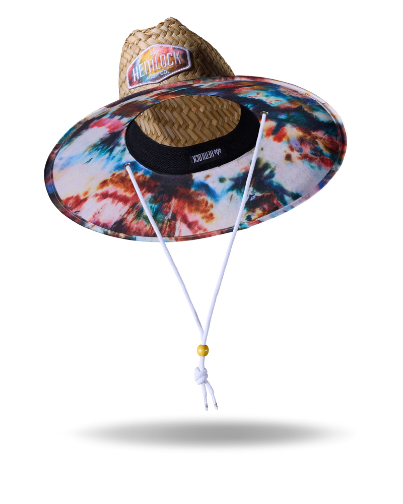 Hemlock Bowie straw lifeguard hat with Tie Dye pattern