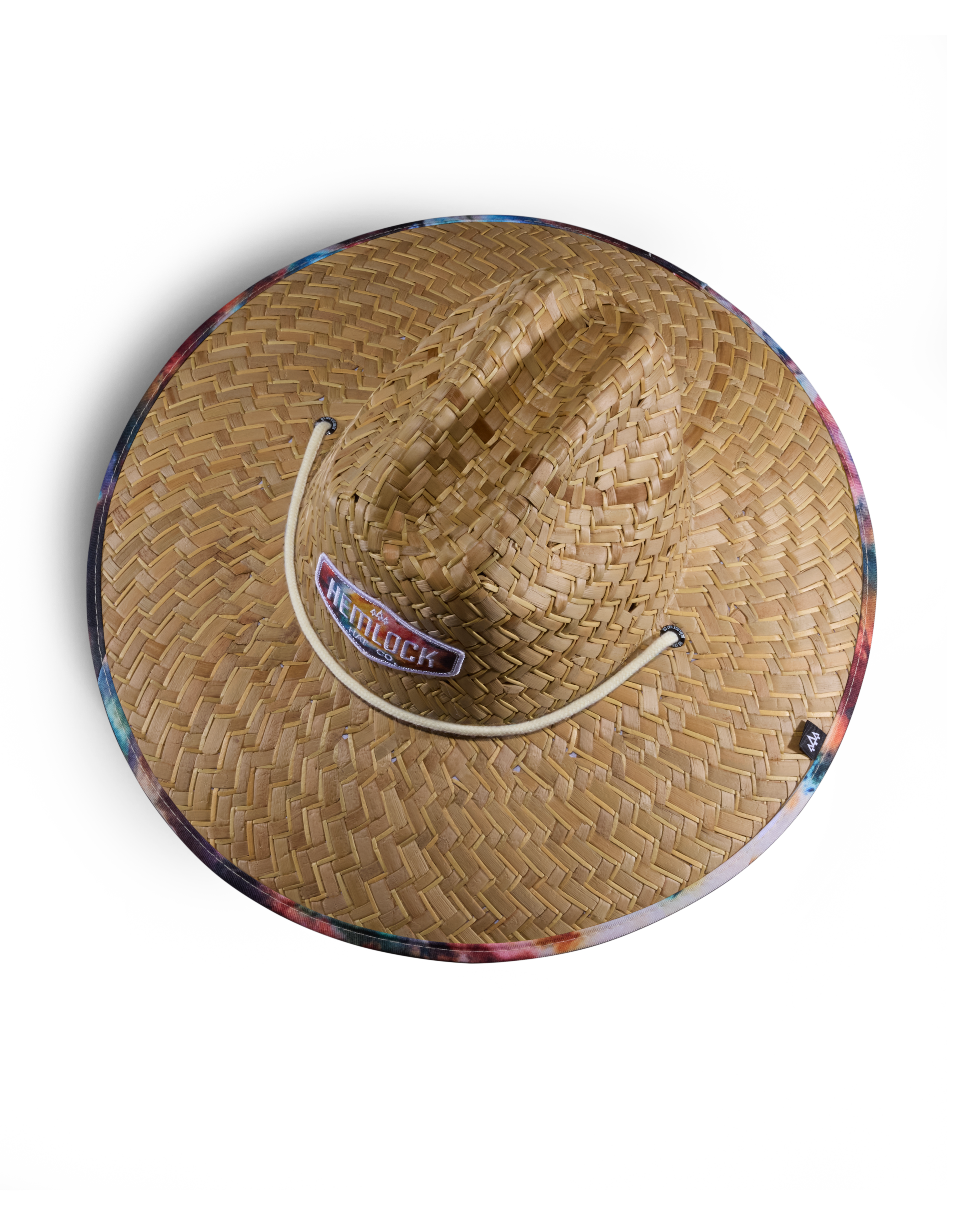 Hemlock Bowie straw lifeguard hat with tie dye pattern top of the hat. 