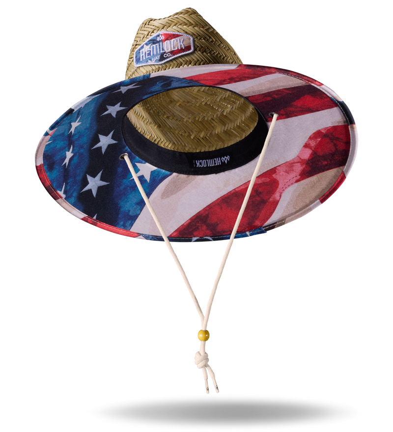 Brave - Big Kids lifeguard hat with American Flag under brim design and American flag patch 