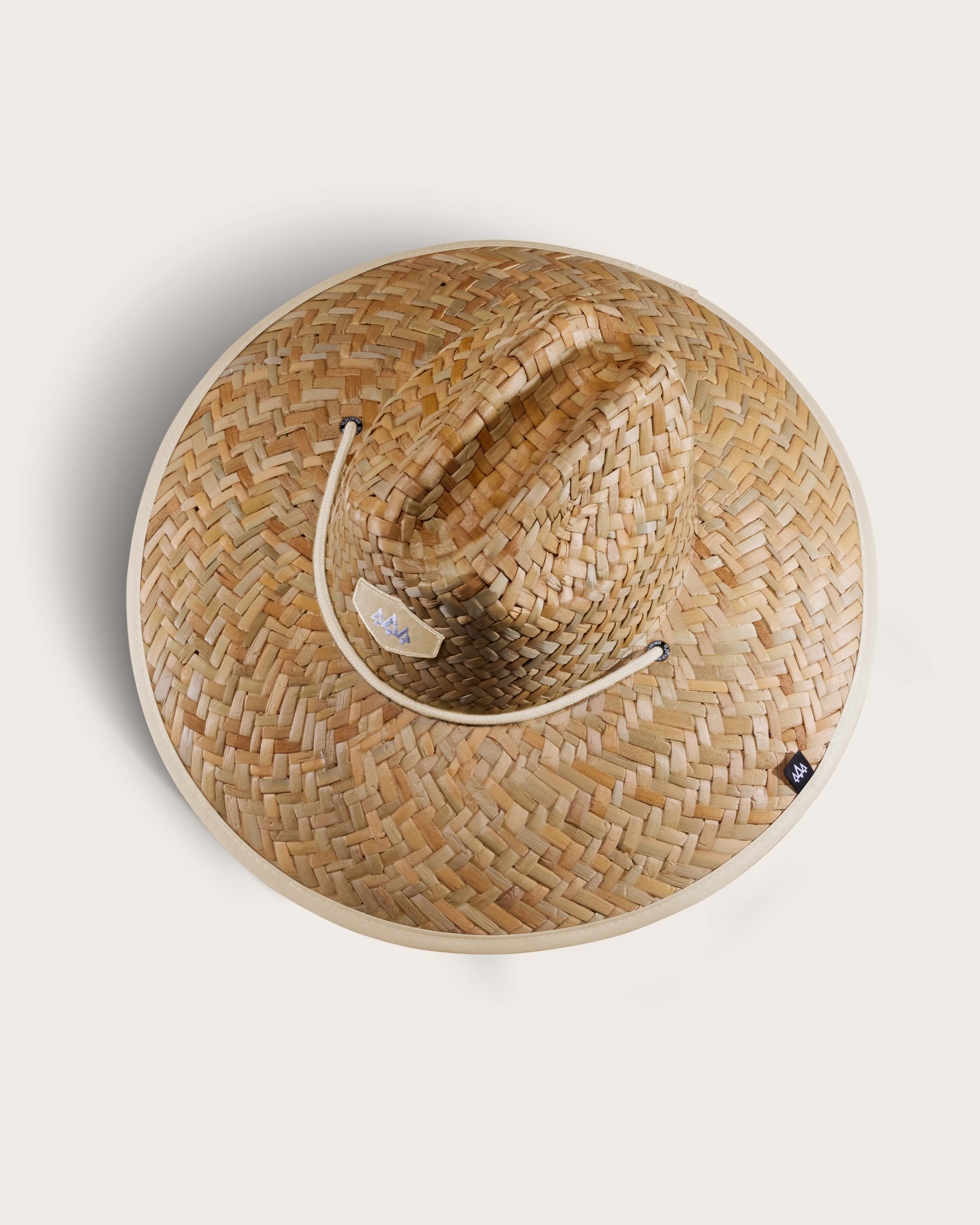 Hemlock Butter straw lifeguard hat with yellow pattern top of hat