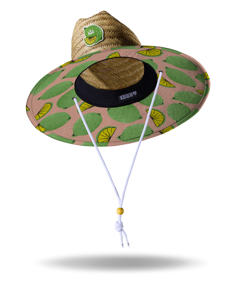 Hemlock Cadillac straw lifeguard hat with lime pattern