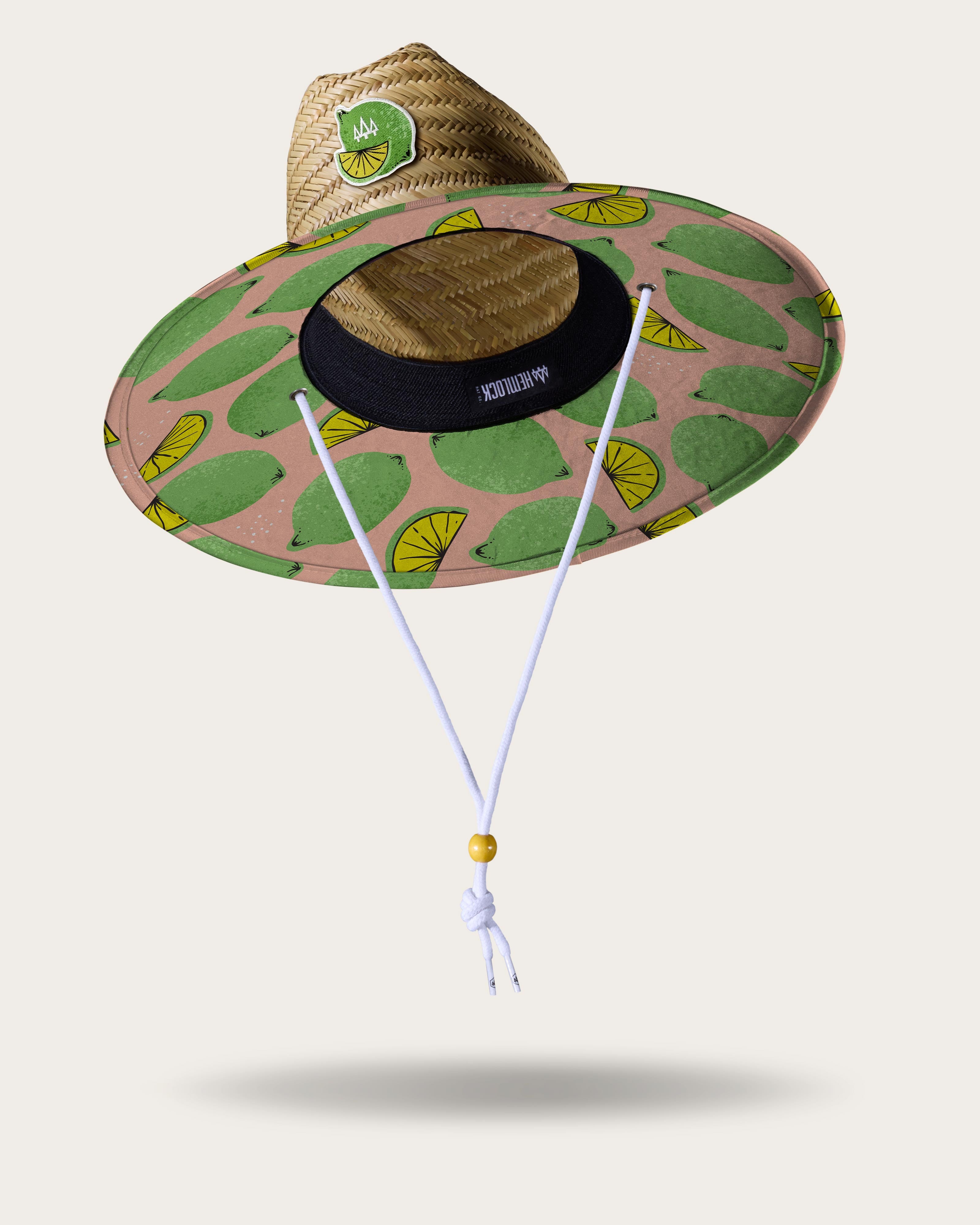 Hemlock Cadillac straw lifeguard hat with lime pattern