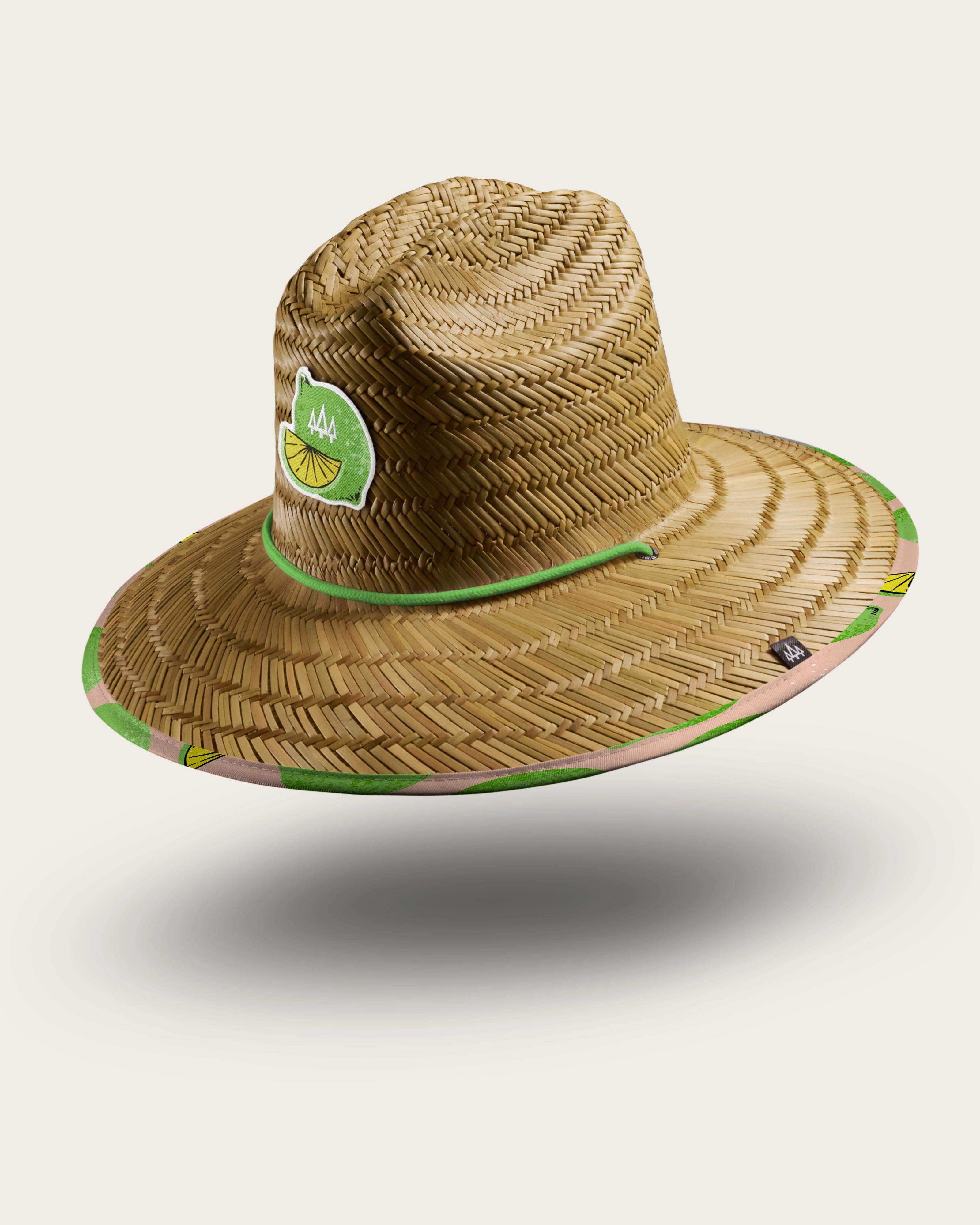 Hemlock Cadillac straw lifeguard hat with lime pattern with patch