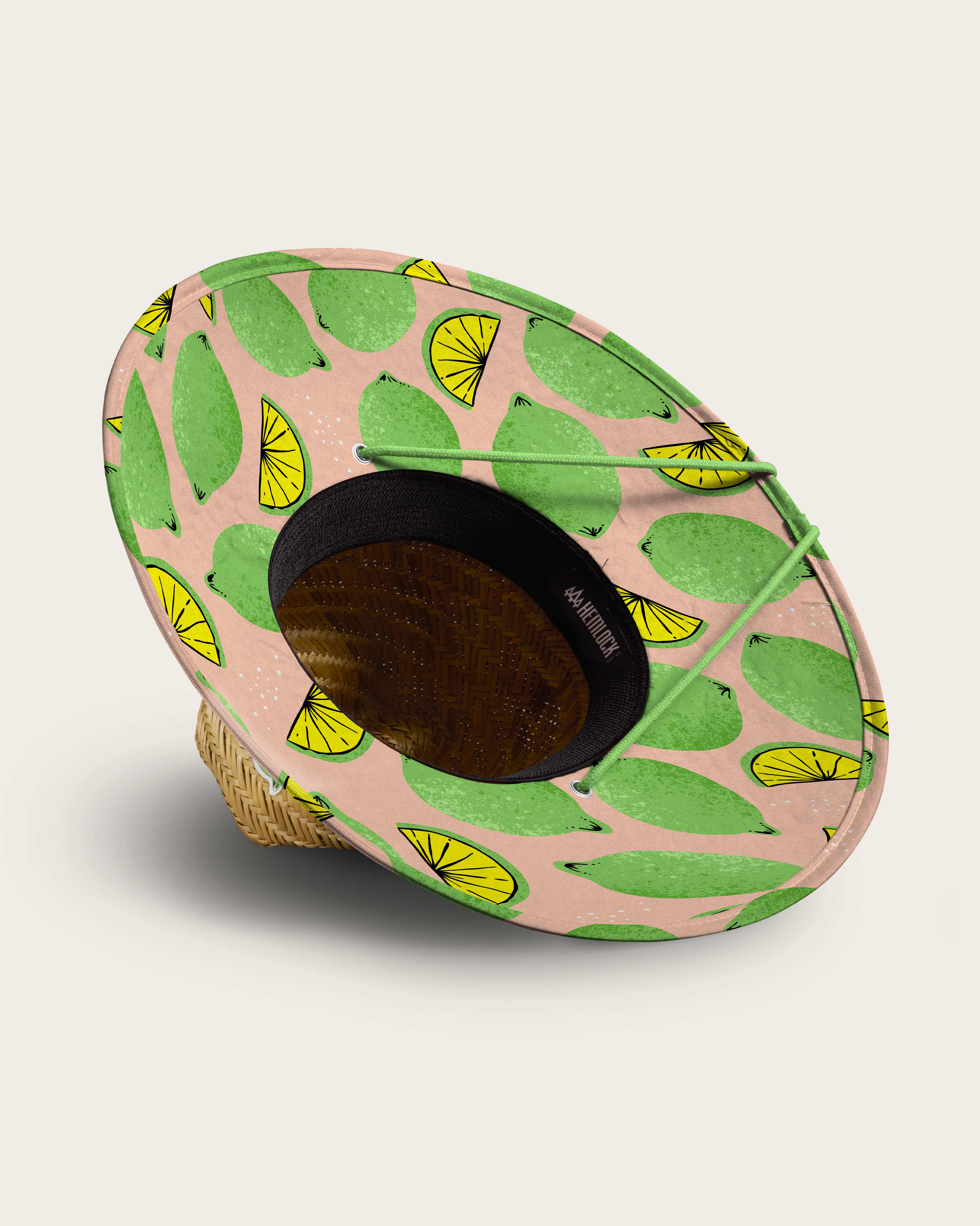 Hemlock Cadillac straw lifeguard hat with lime pattern detailed view