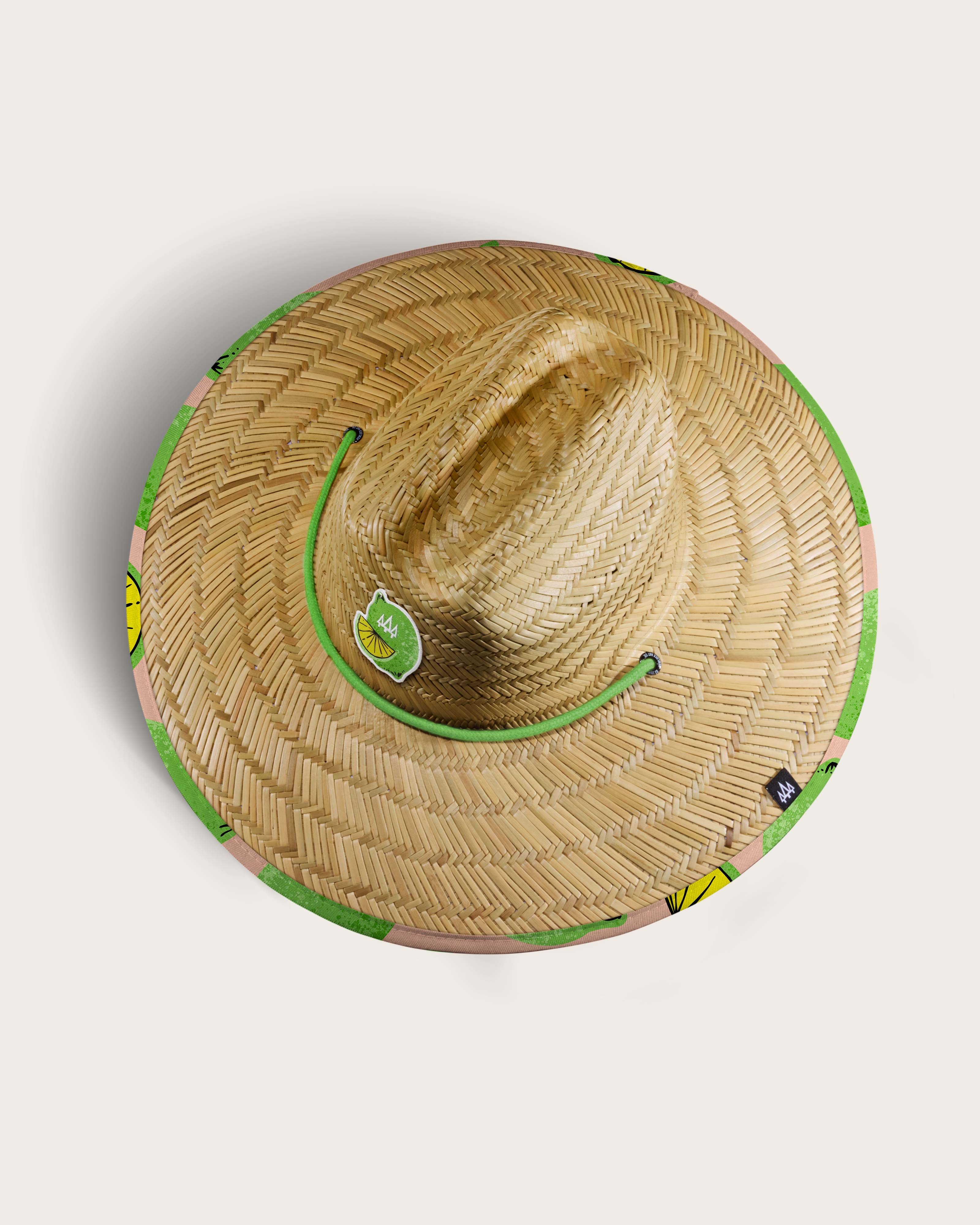 Hemlock Cadillac straw lifeguard hat with lime pattern top of hat