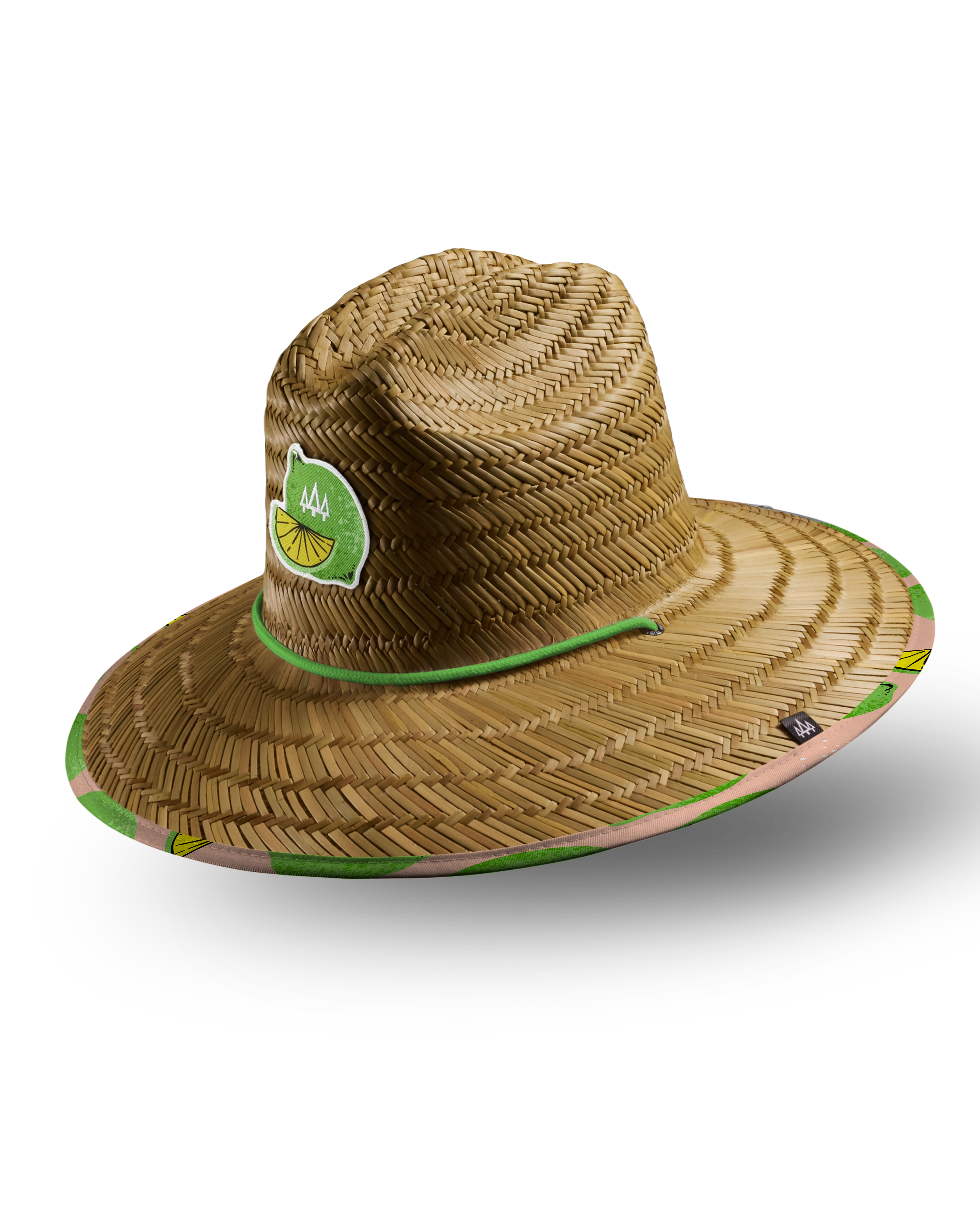 Hemlock Cadillac straw lifeguard hat with lime pattern with patch
