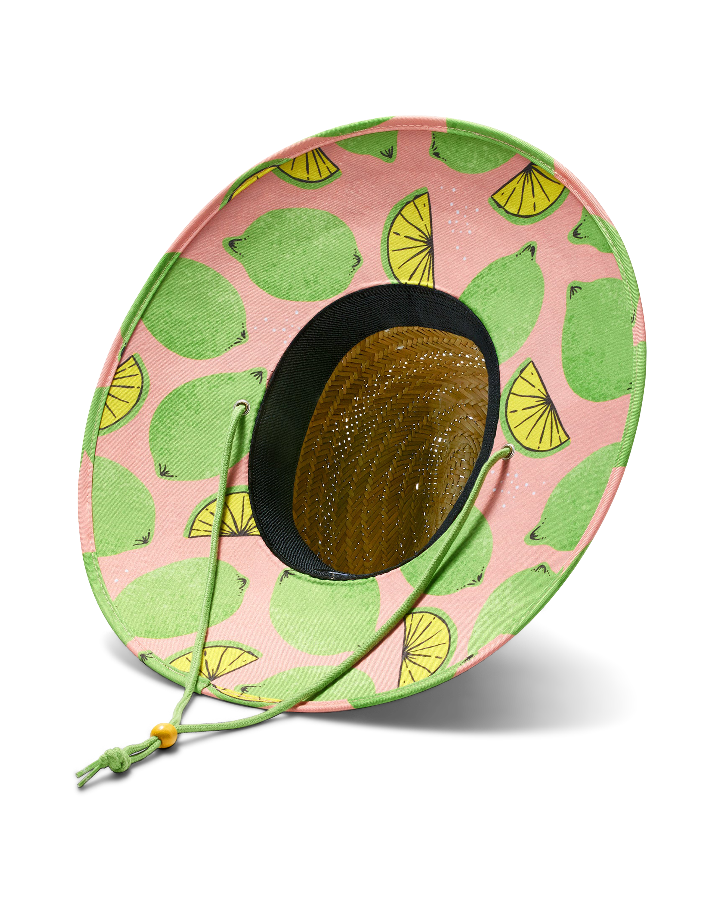 Hemlock Cadillac straw lifeguard hat with lime pattern detailed view