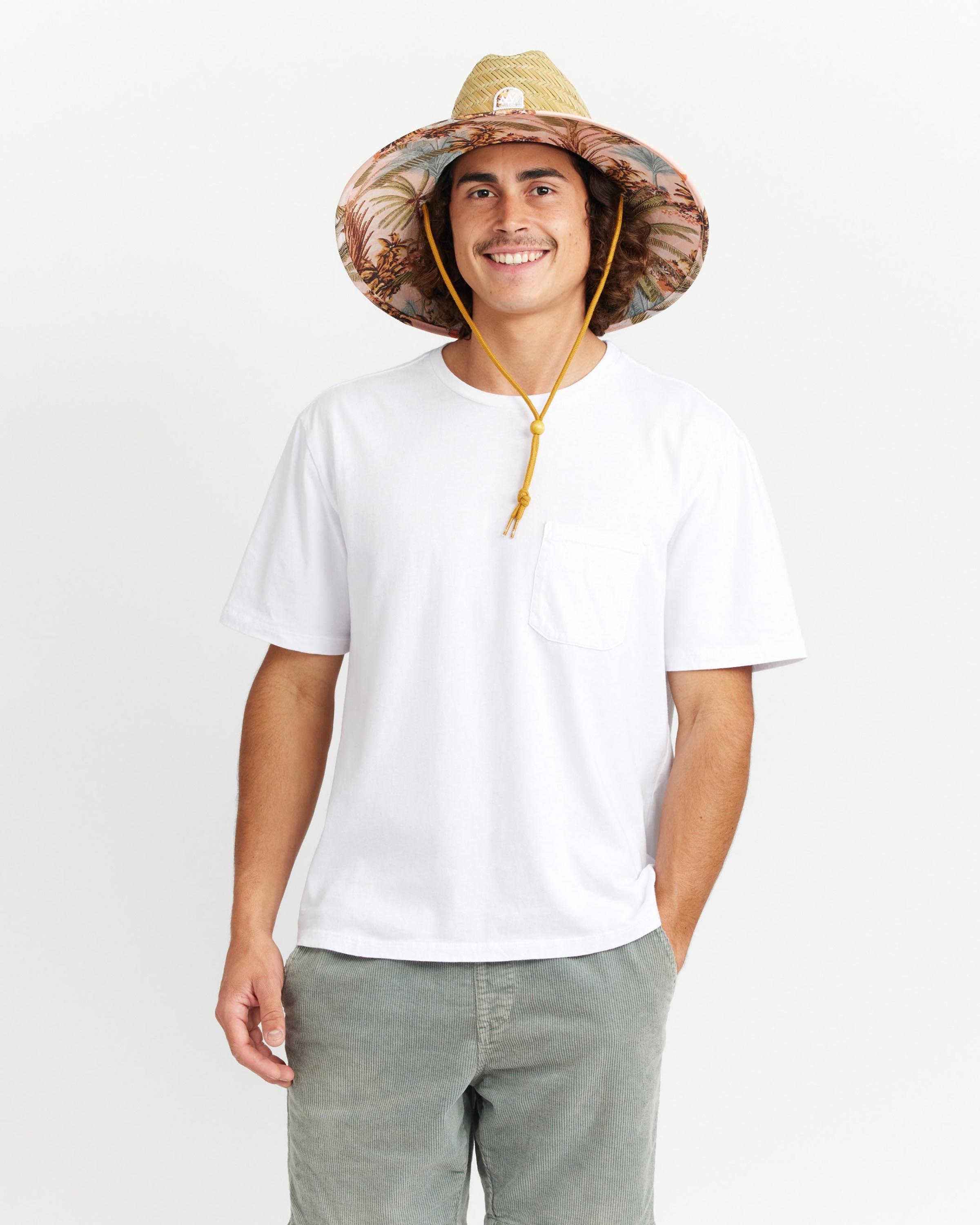 Casablanca Straw Lifeguard Hat | Palm Print Straw Hat UPF 50