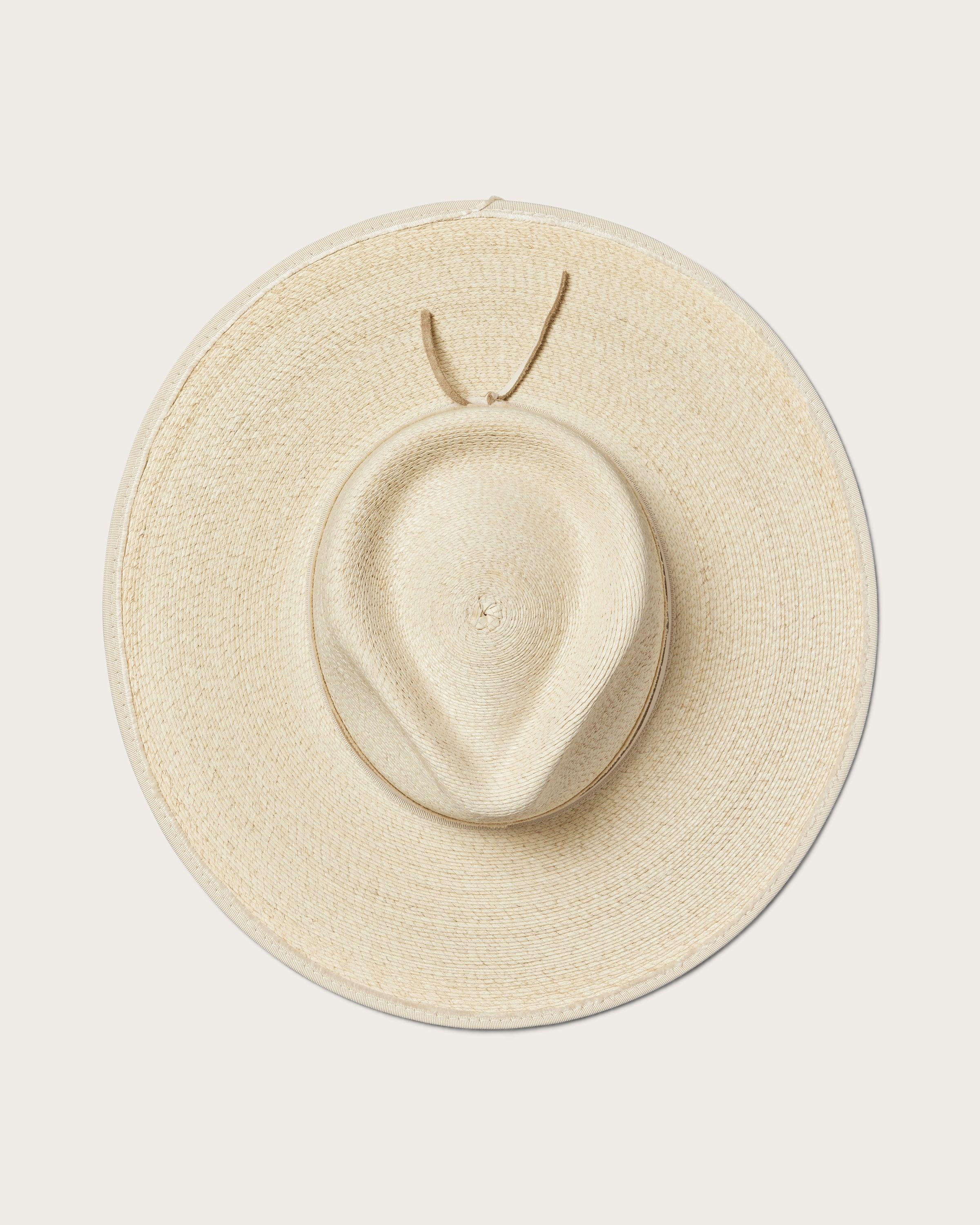 Hemlock Cruz Straw Fedora in Sand color top of hat
