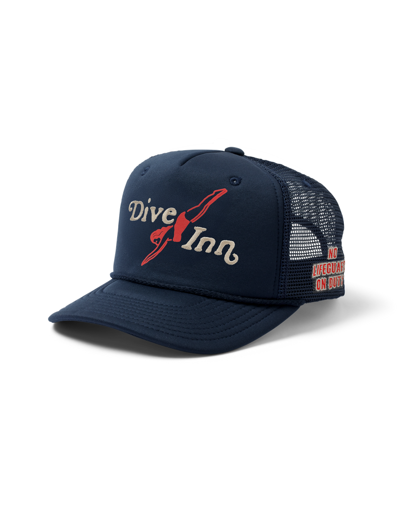 Hemlock Navy blue Trucker Hat with 'Dive Inn' logo 